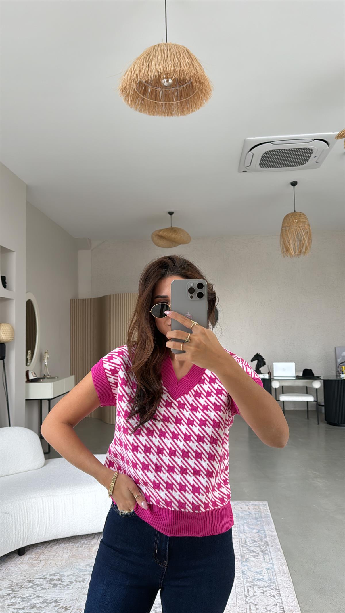 Fuşya Kazayağı Triko Bluz