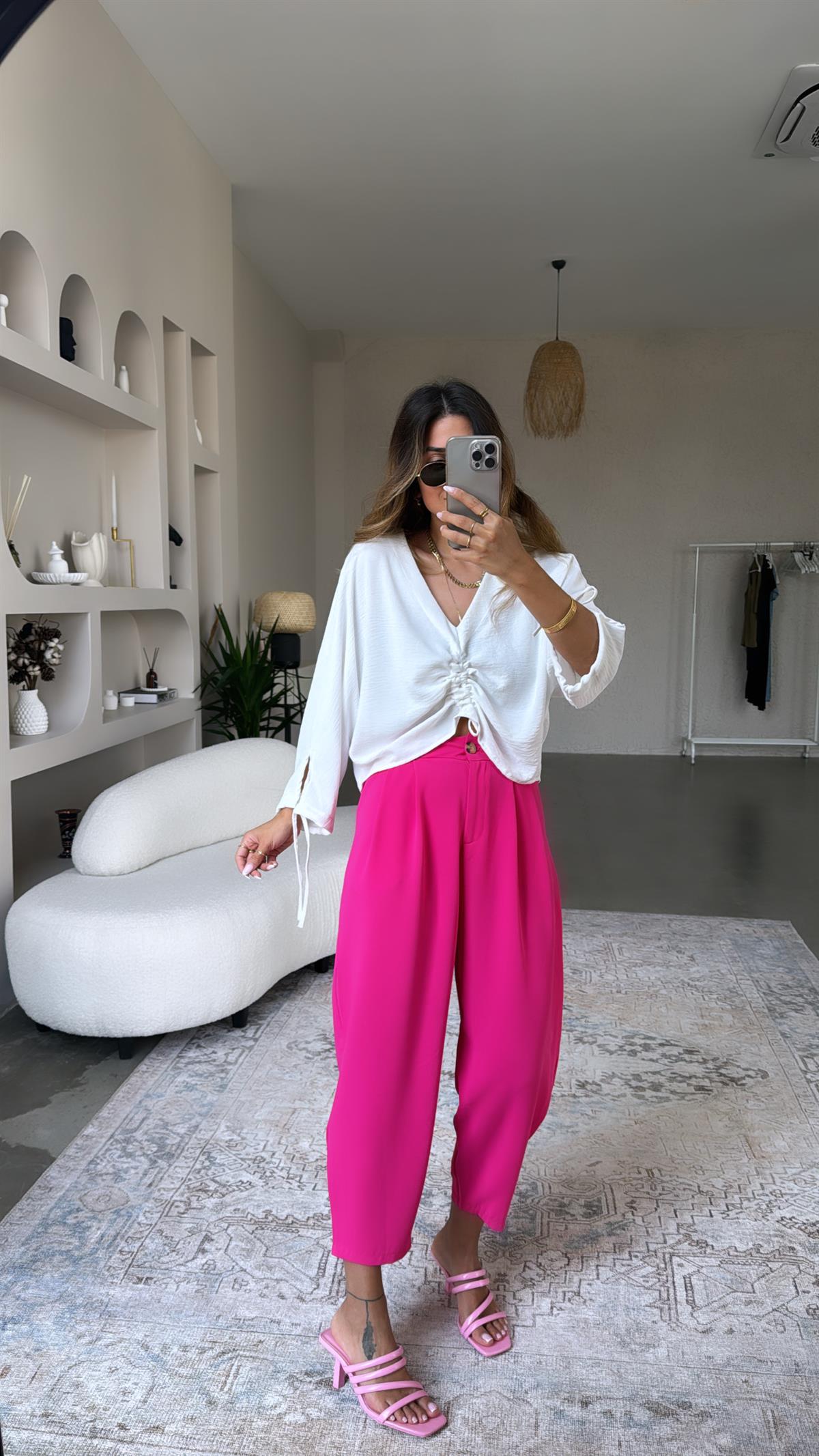 Fuşya Kumaş Pantolon