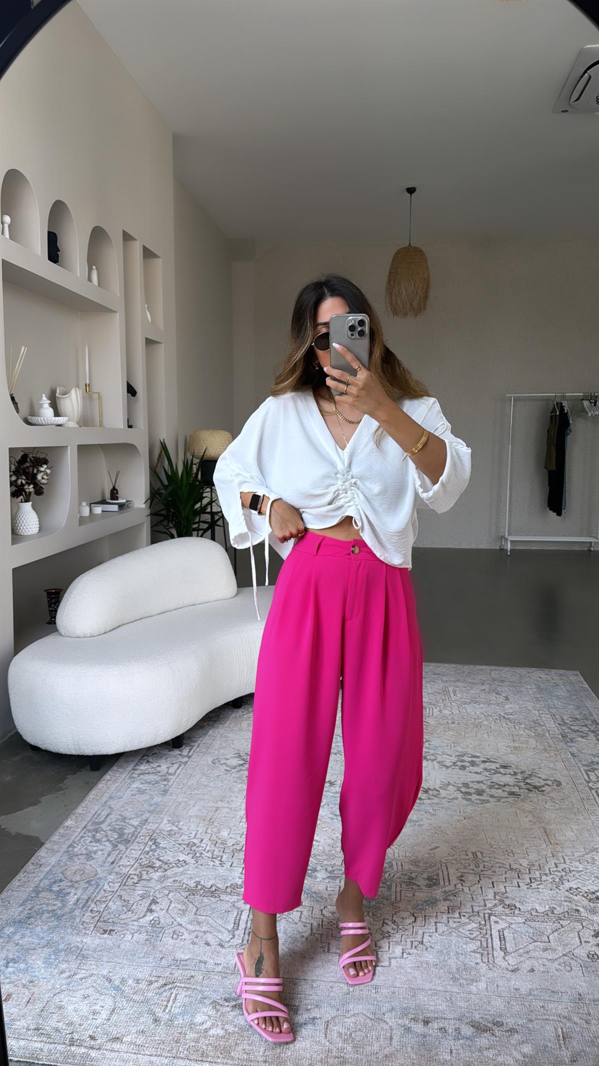 Fuşya Kumaş Pantolon