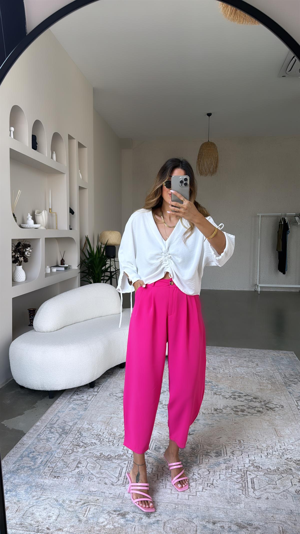 Fuşya Kumaş Pantolon