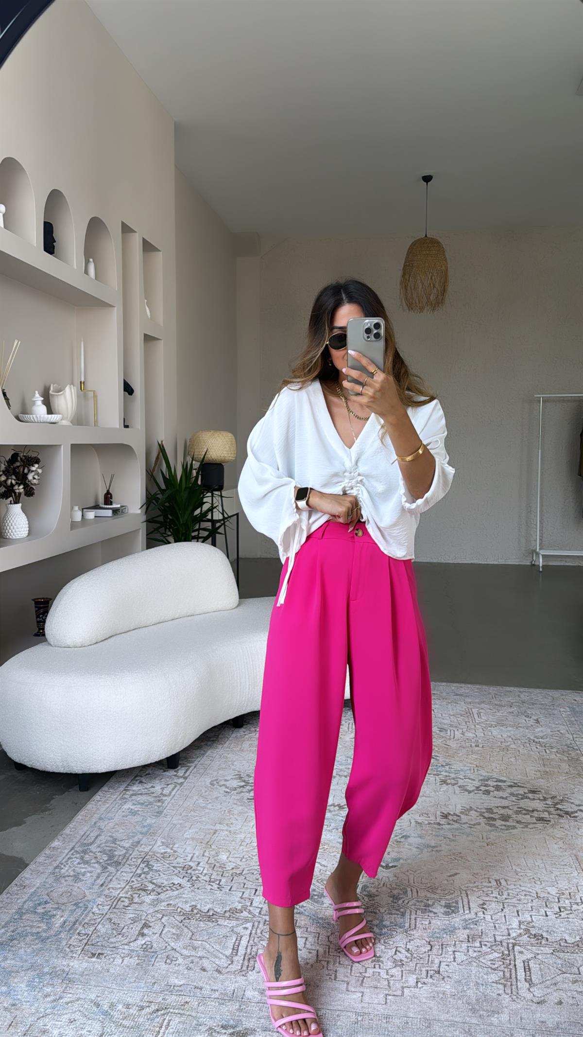 Fuşya Kumaş Pantolon