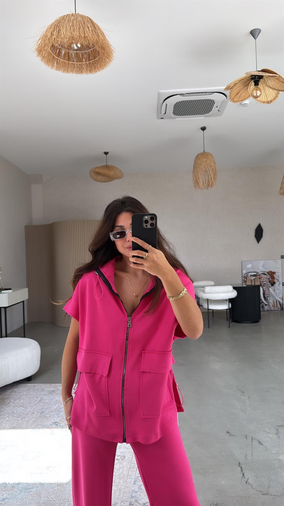 Fuşya Modal Yelek Pantolon Takım