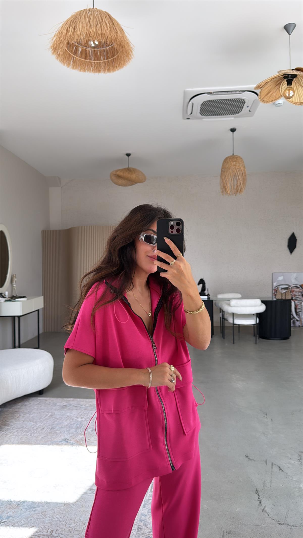 Fuşya Modal Yelek Pantolon Takım