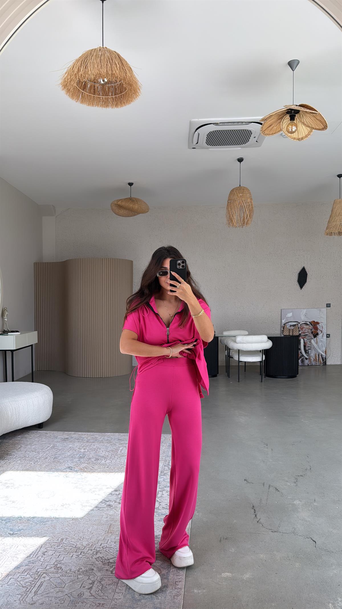 Fuşya Modal Yelek Pantolon Takım