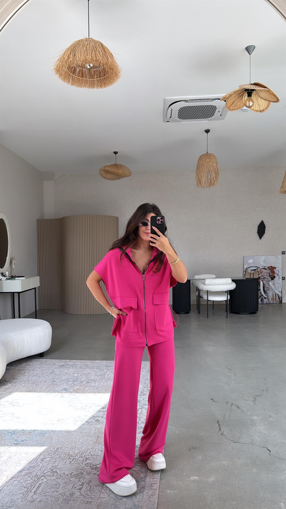 Fuşya Modal Yelek Pantolon Takım