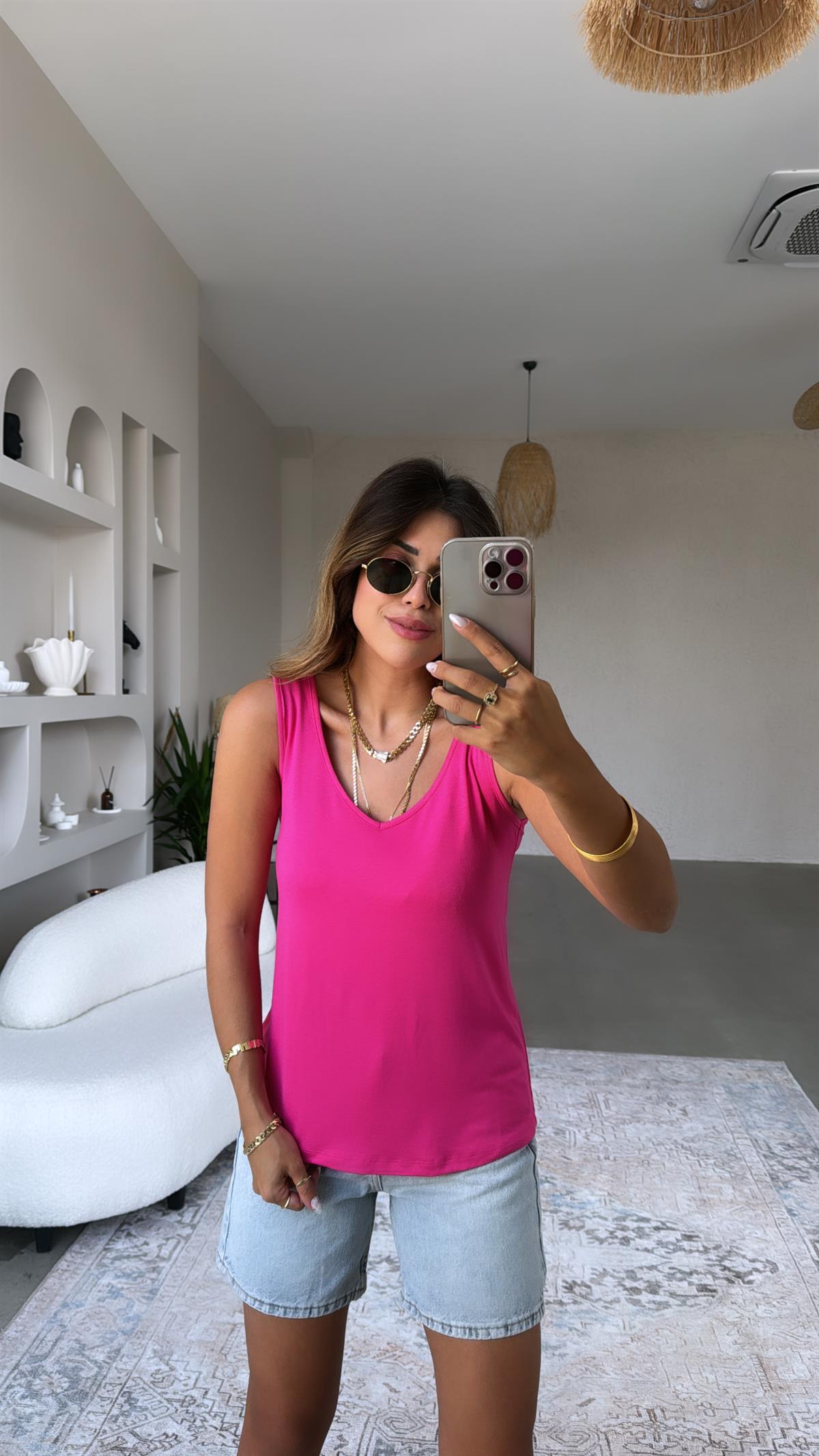 Fuşya Ön Arka V Yaka Atlet