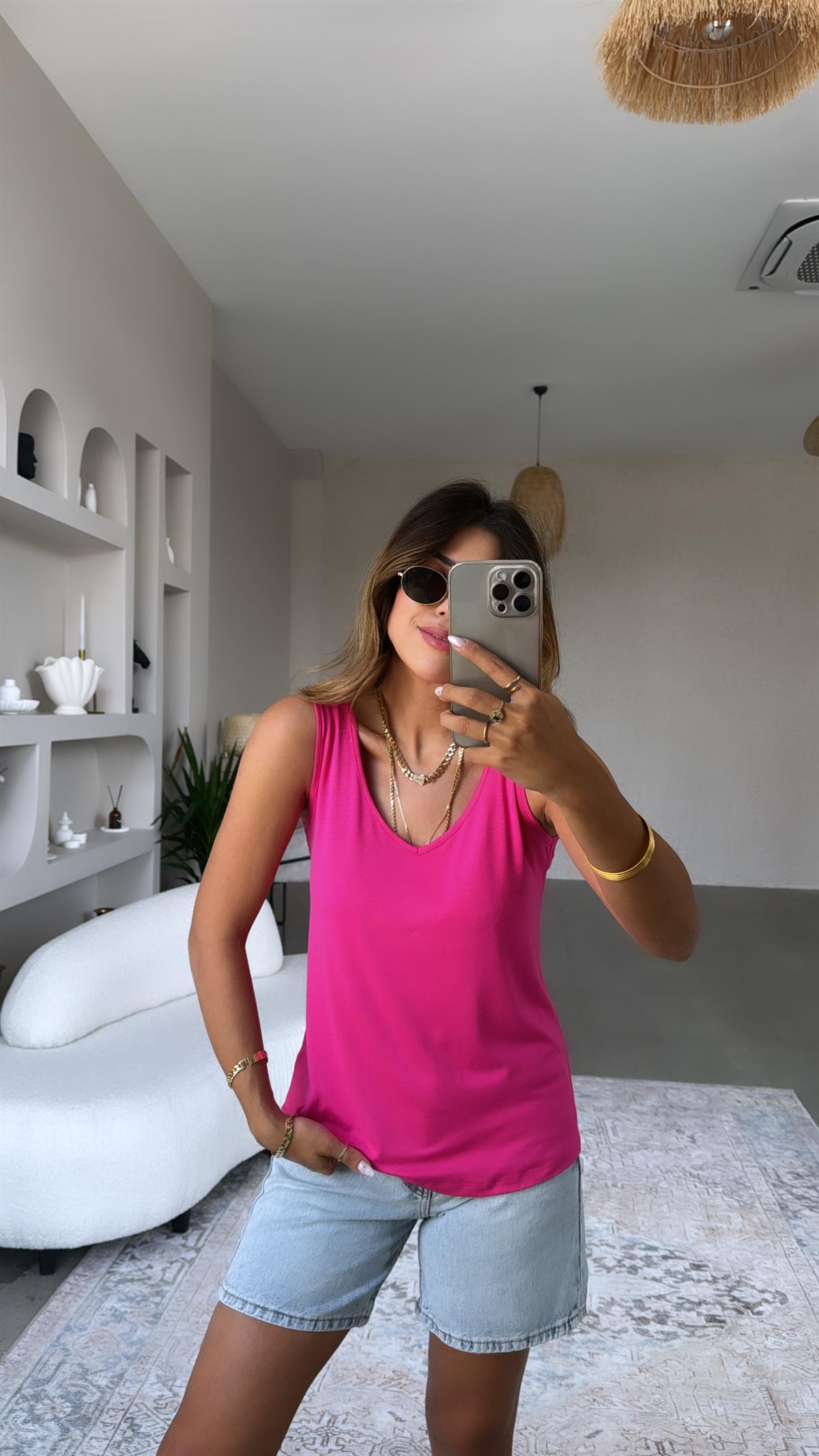 Fuşya Ön Arka V Yaka Atlet
