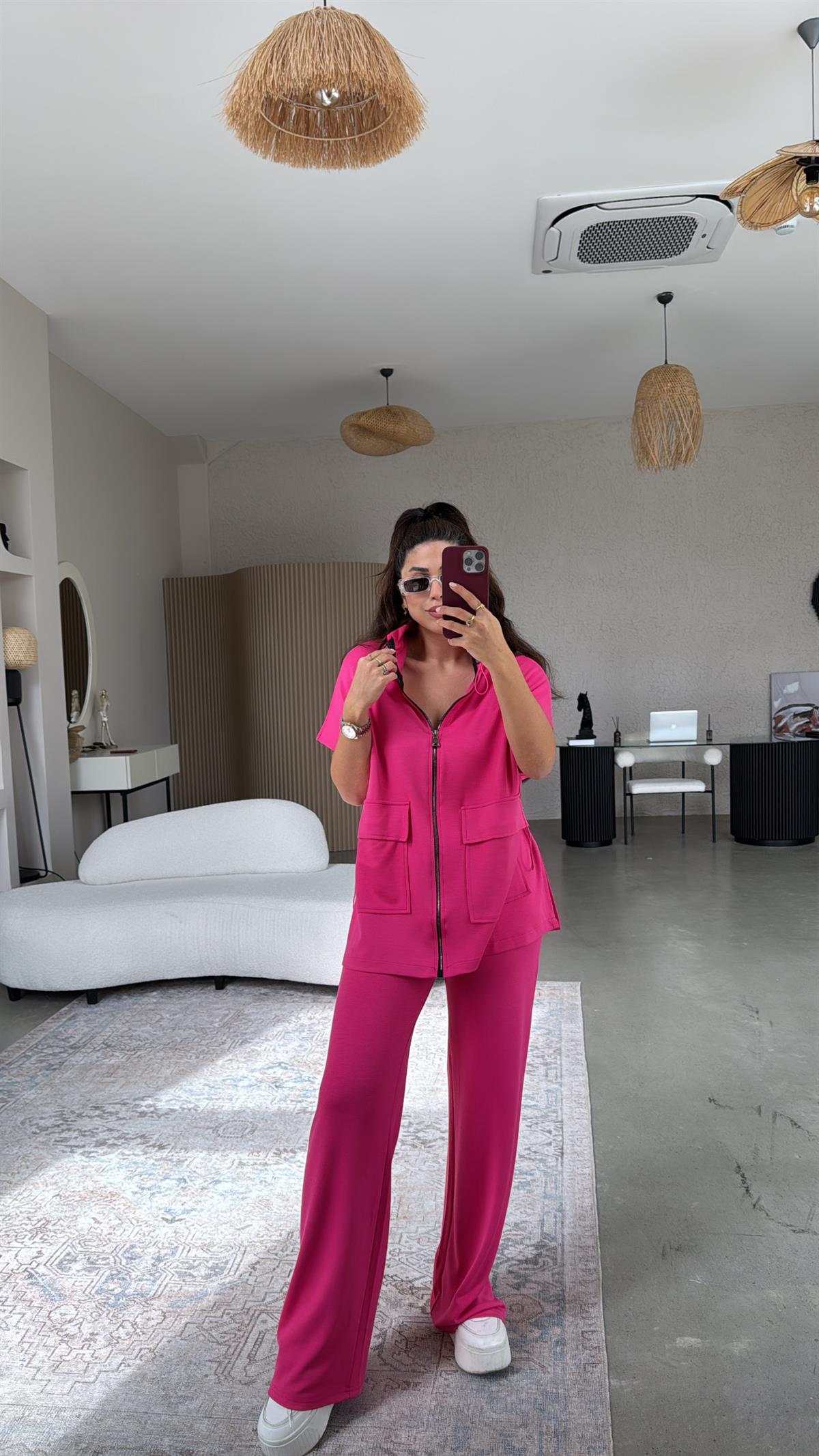 Fuşya Premium Yelekli Modal Takım