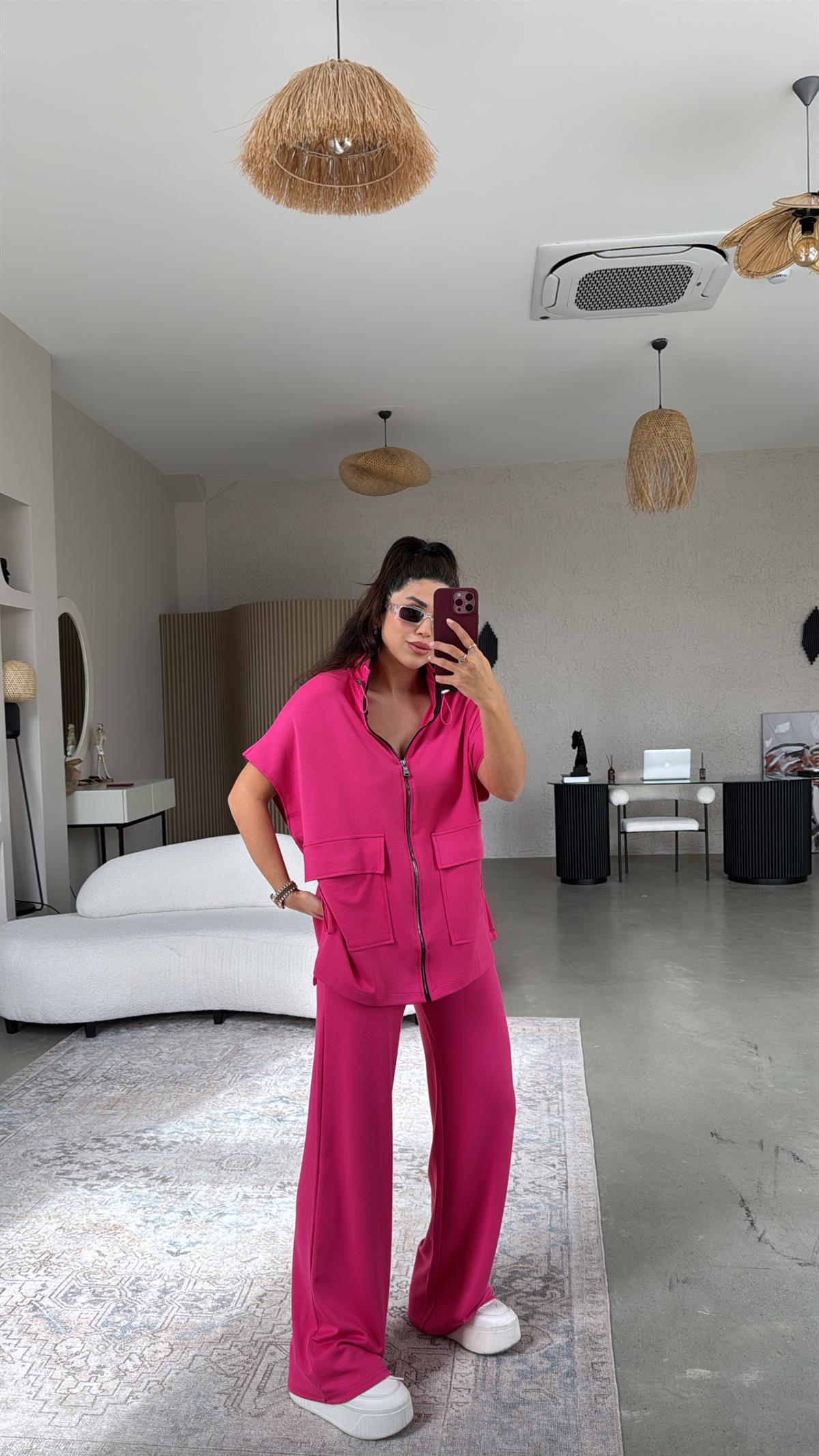 Fuşya Premium Yelekli Modal Takım