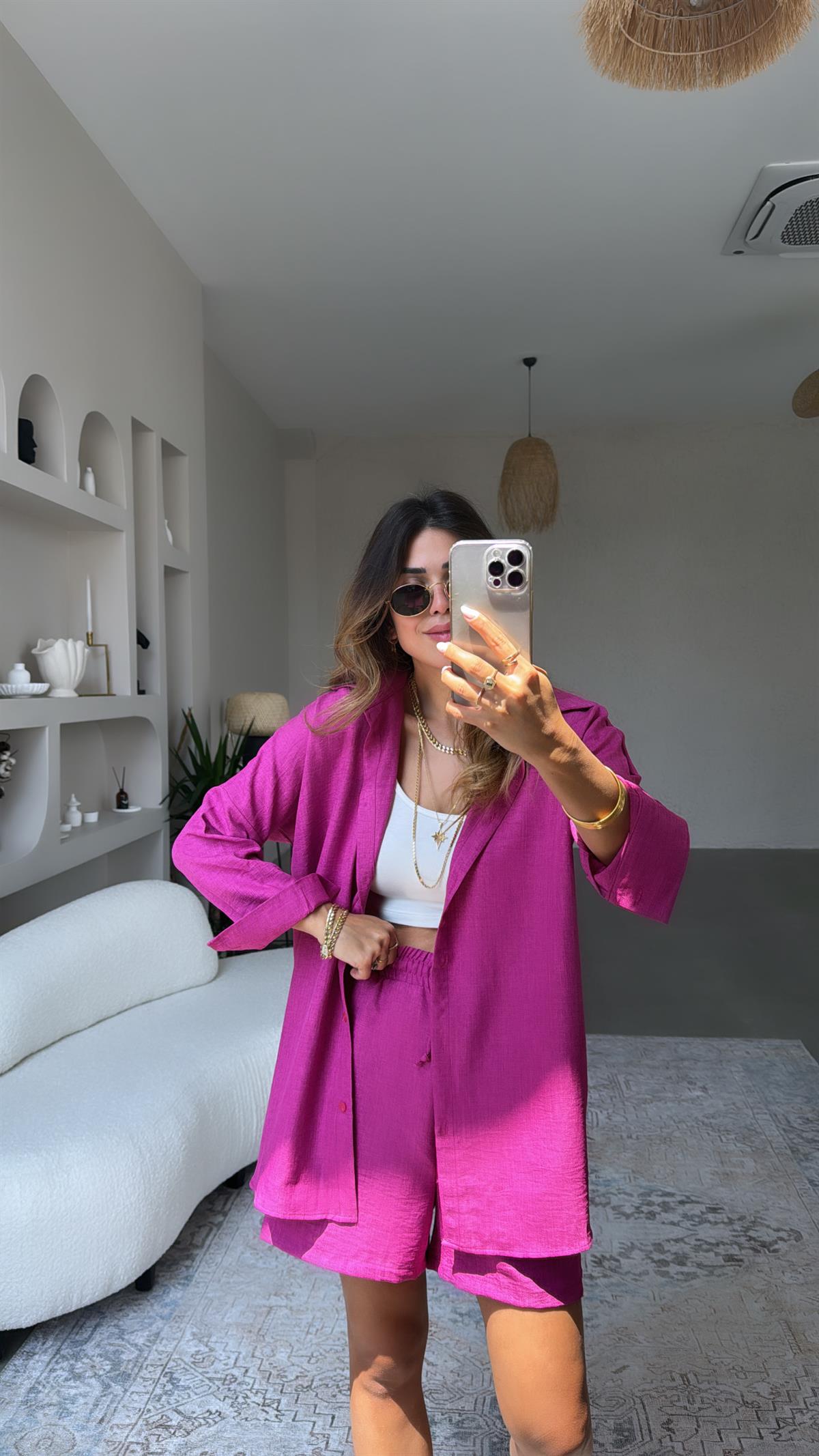Fuşya ZR Gömlek Şort Takım