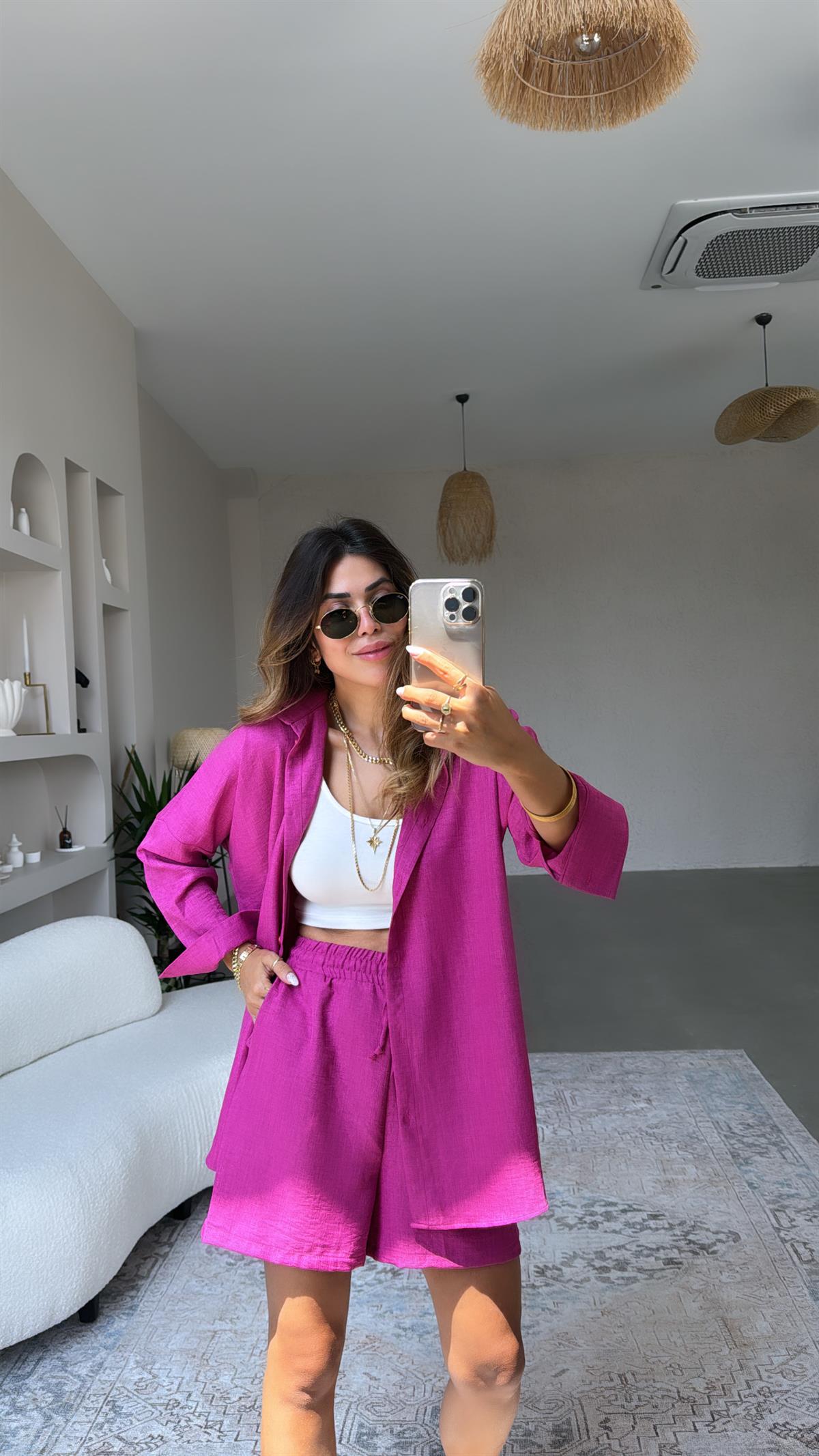 Fuşya ZR Gömlek Şort Takım