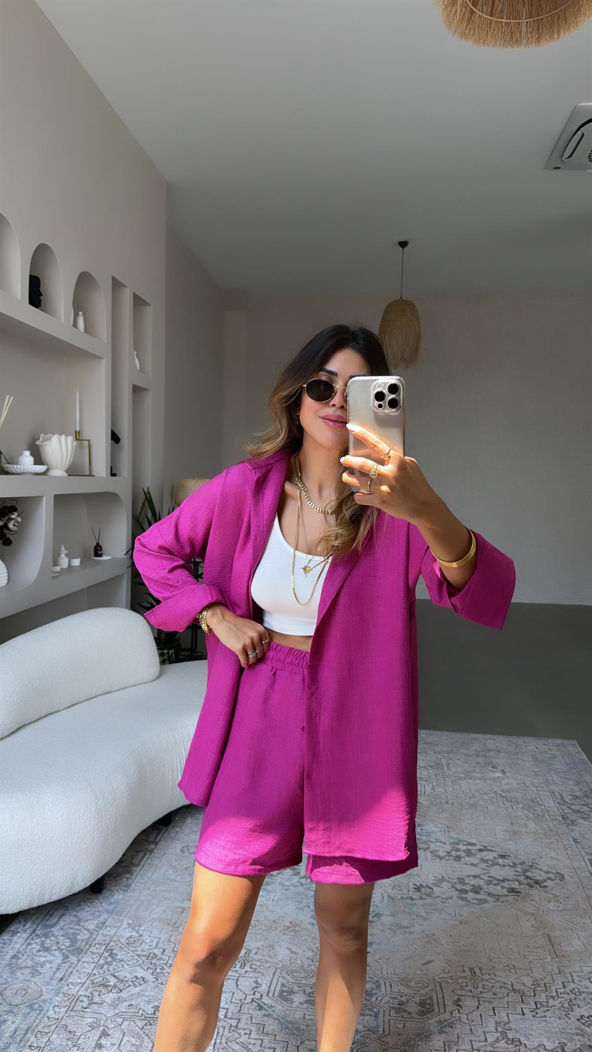 Fuşya ZR Gömlek Şort Takım