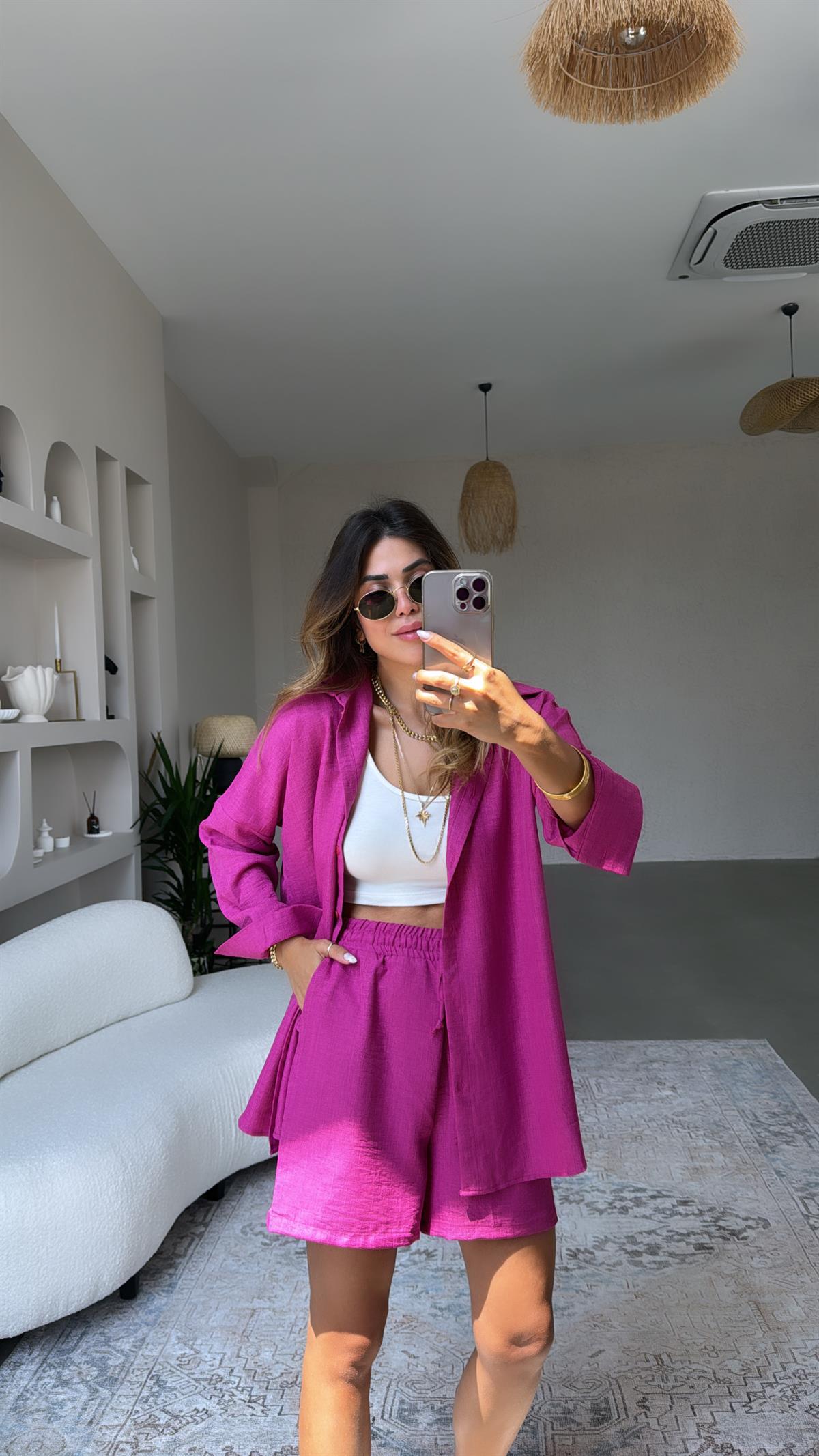 Fuşya ZR Gömlek Şort Takım