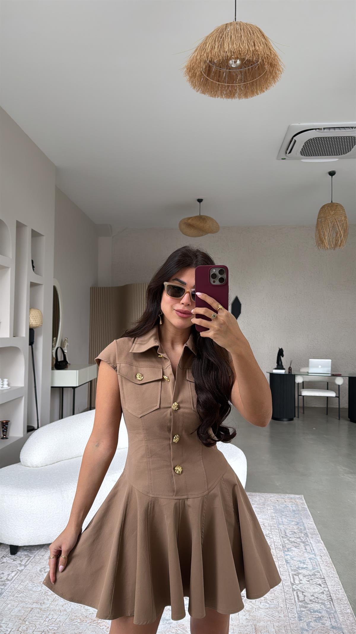 Gold Düğme Detaylı Premium Elbise