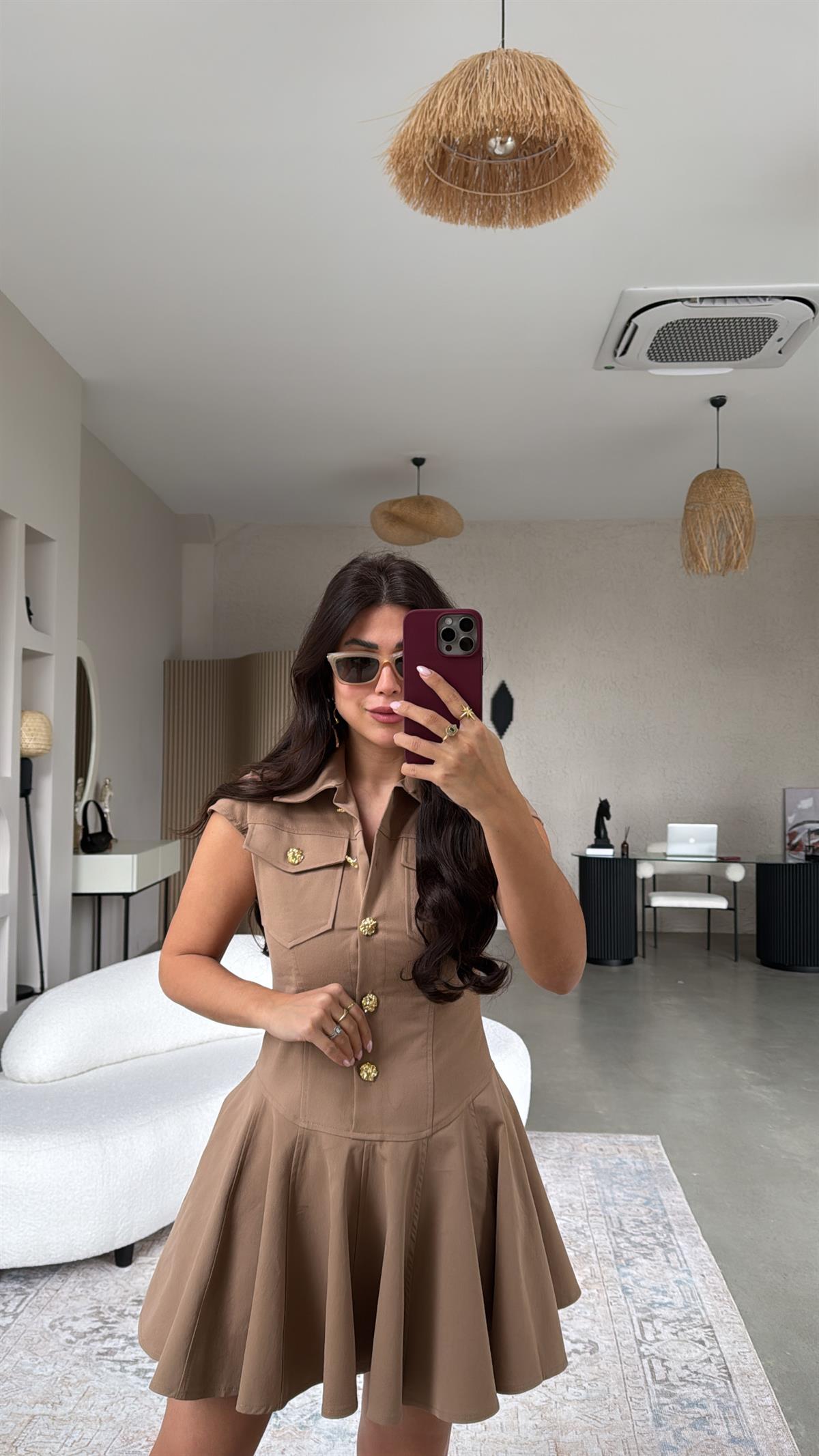 Gold Düğme Detaylı Premium Elbise