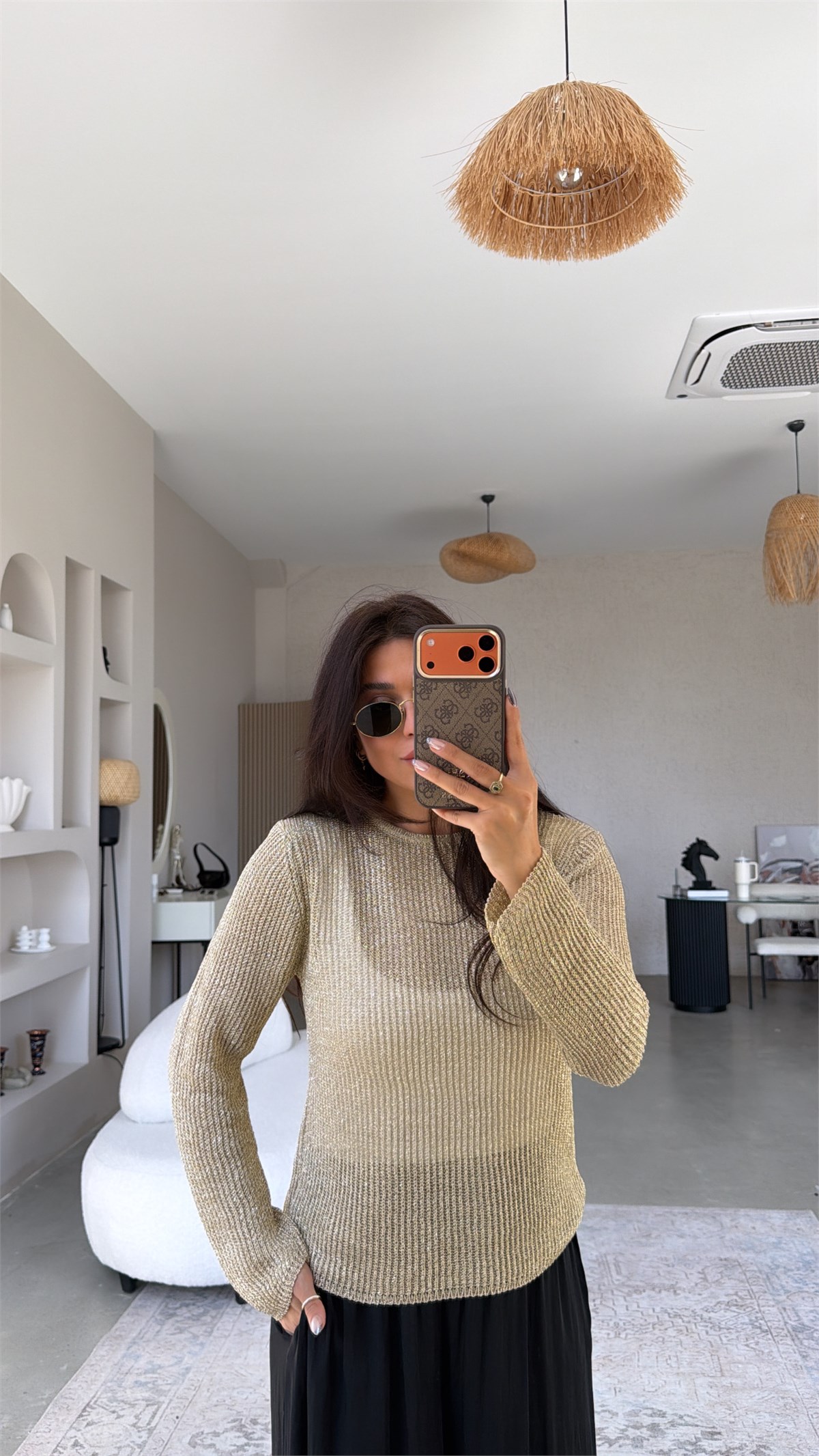 Gold Metalik İpli Triko Bluz