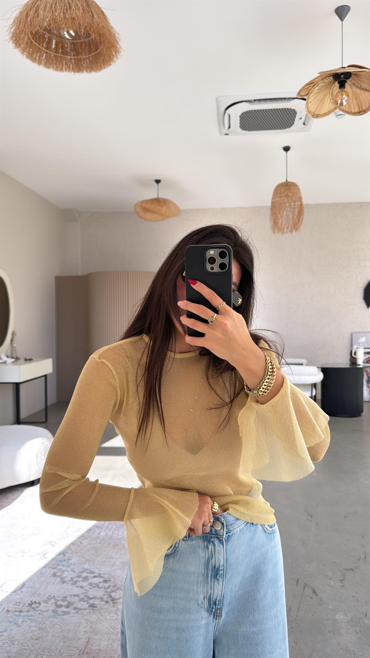 Gold Simli Transparan Bluz