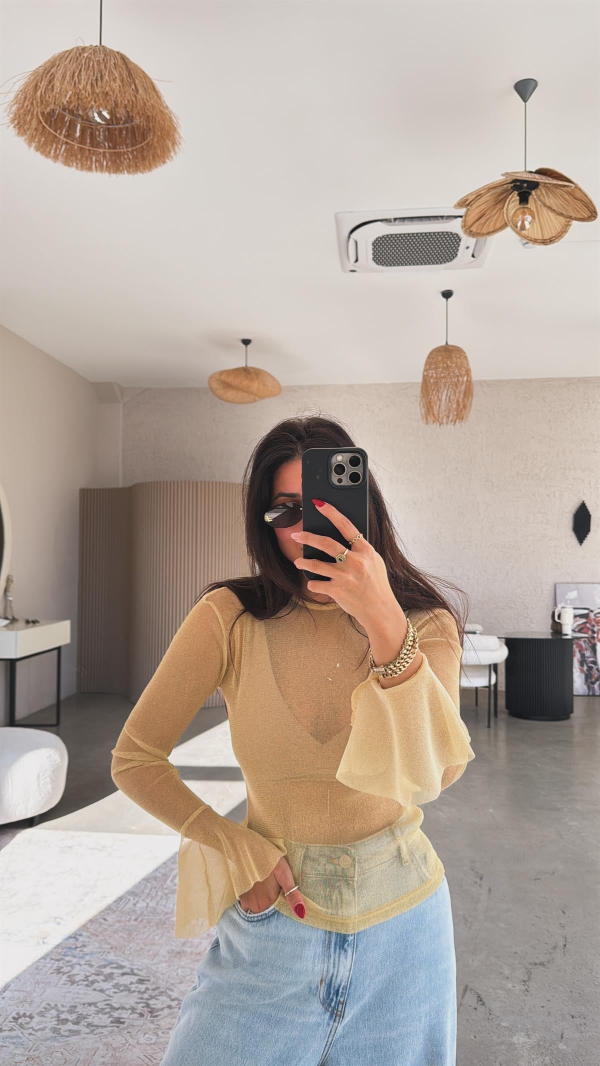 Gold Simli Transparan Bluz