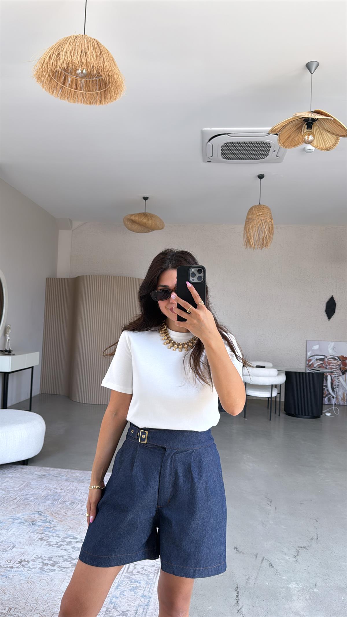 Gold Tokalı Lastikli Premium Denim Şort
