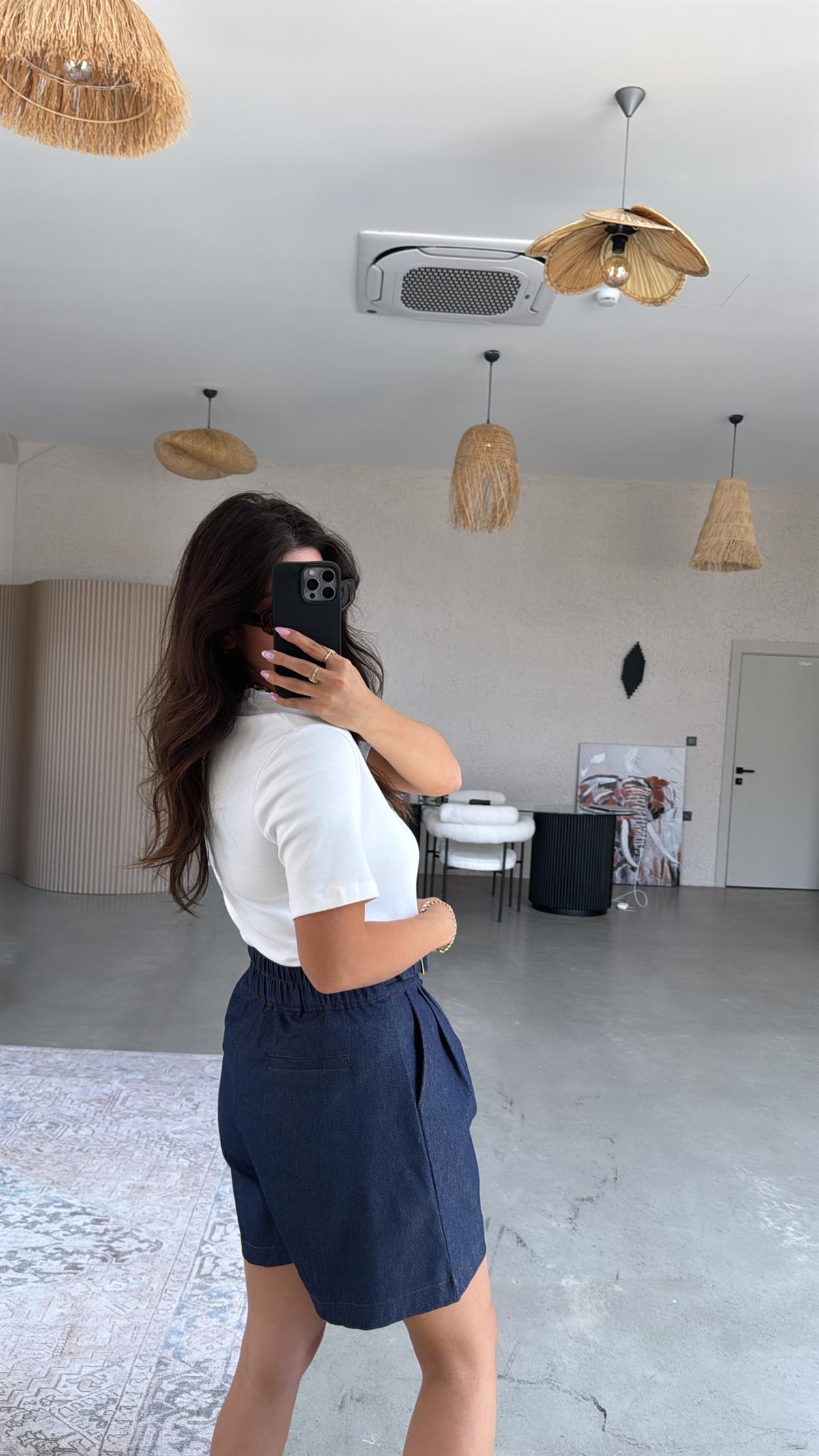 Gold Tokalı Lastikli Premium Denim Şort