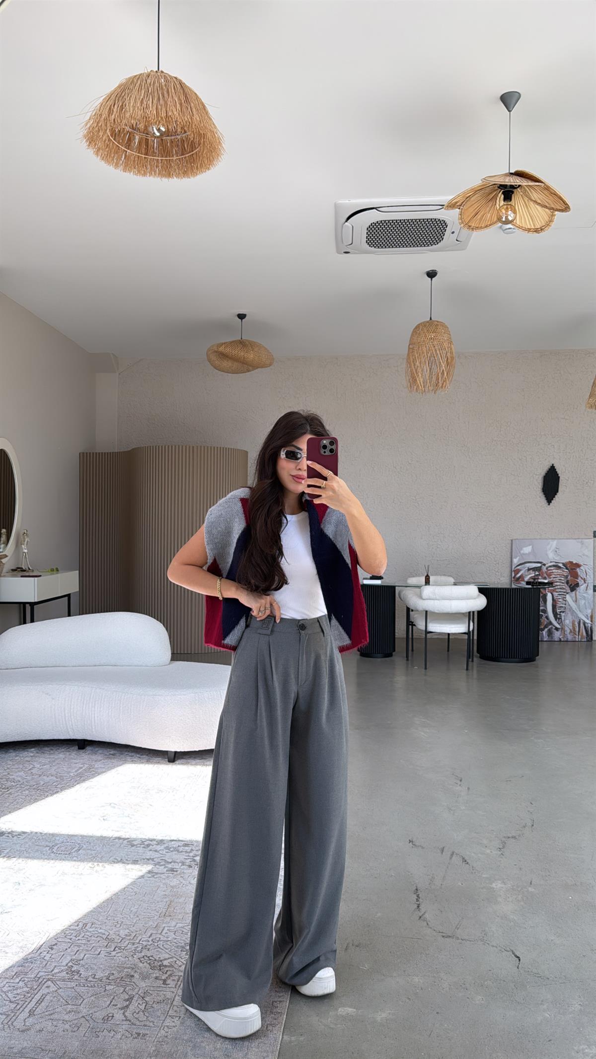 Gri B Nakış Premium Pantolon