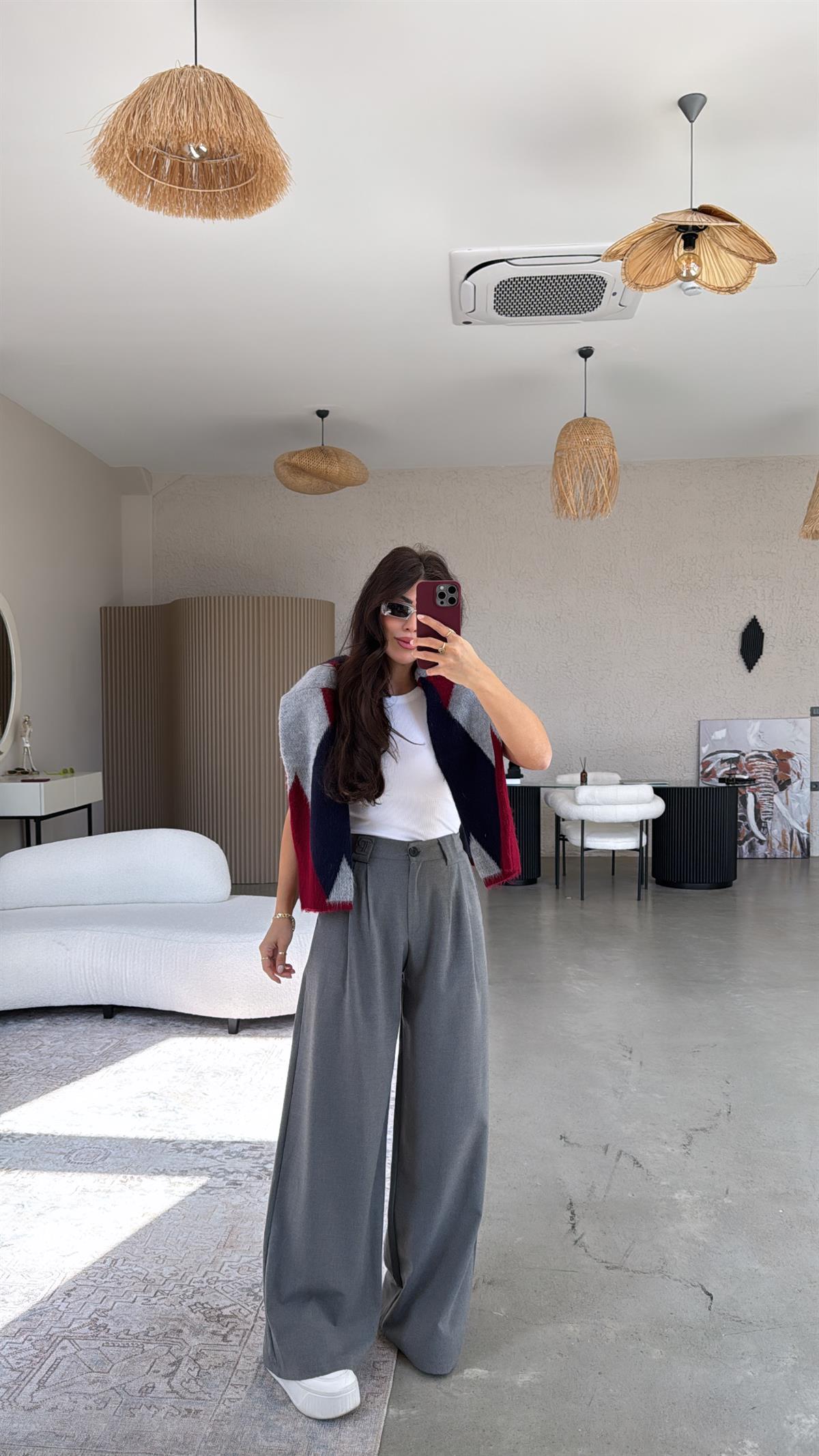 Gri B Nakış Premium Pantolon