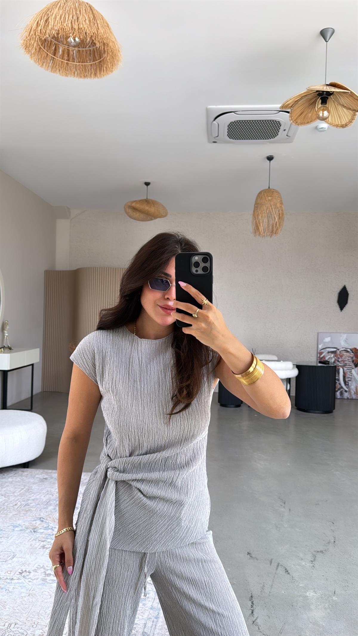 Gri Bağlamalı Bürümcük Takım 