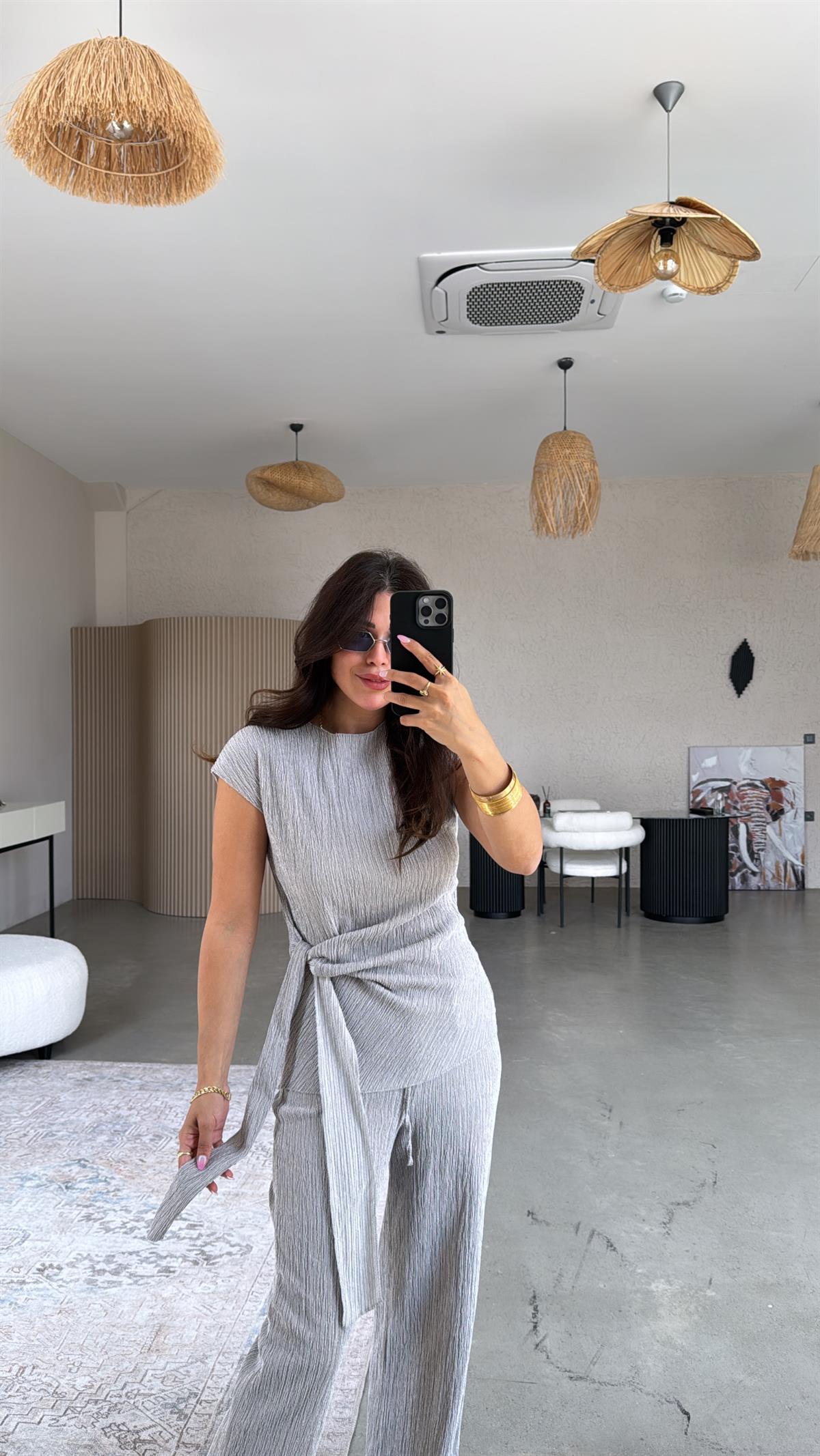 Gri Bağlamalı Bürümcük Takım 