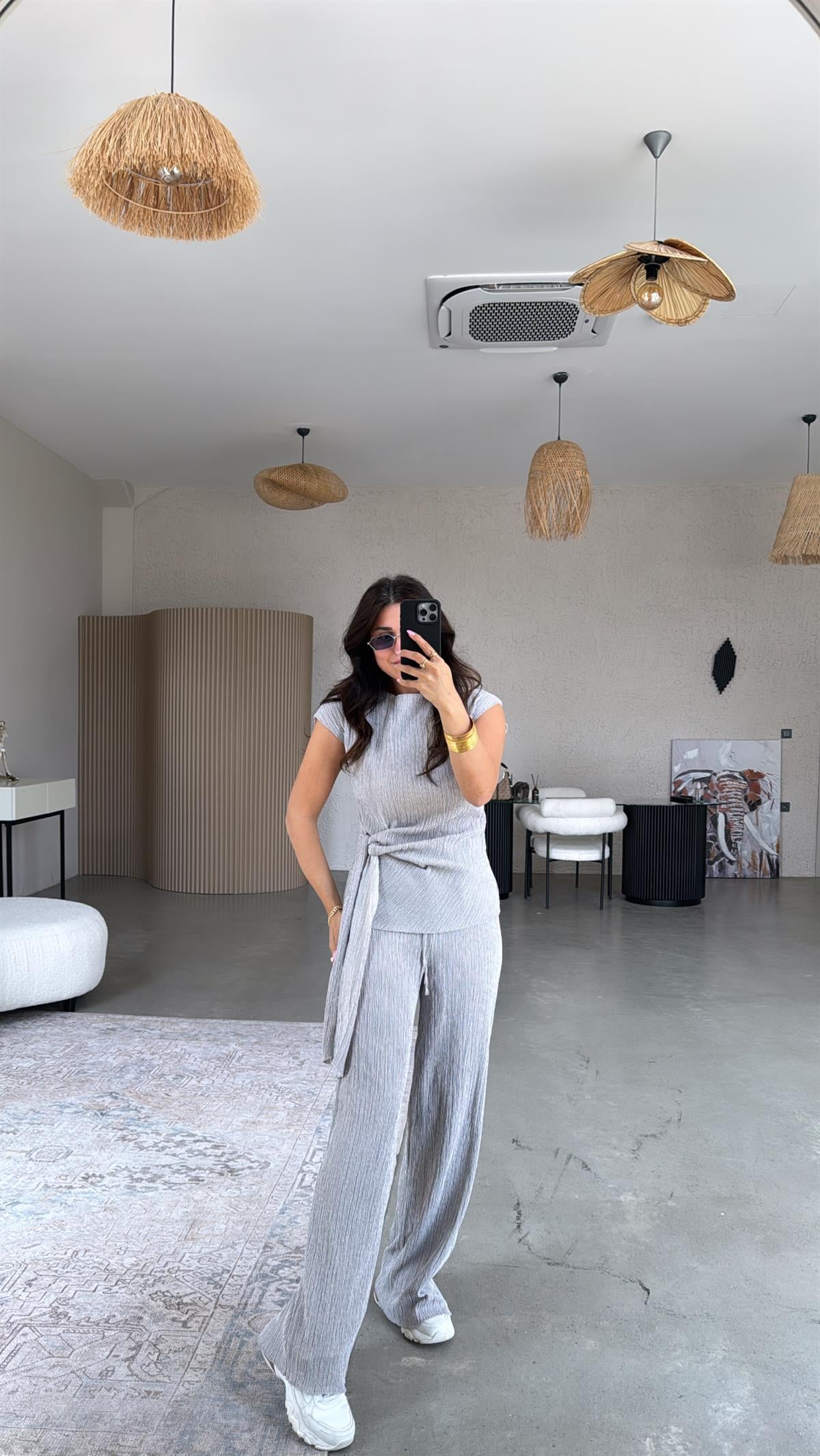 Gri Bağlamalı Bürümcük Takım 