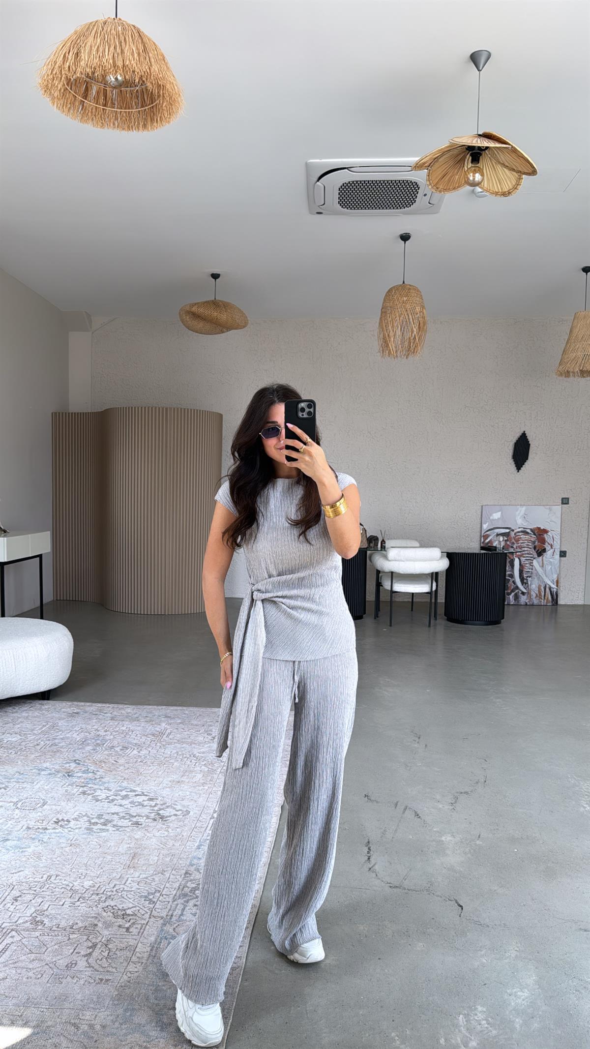 Gri Bağlamalı Bürümcük Takım 