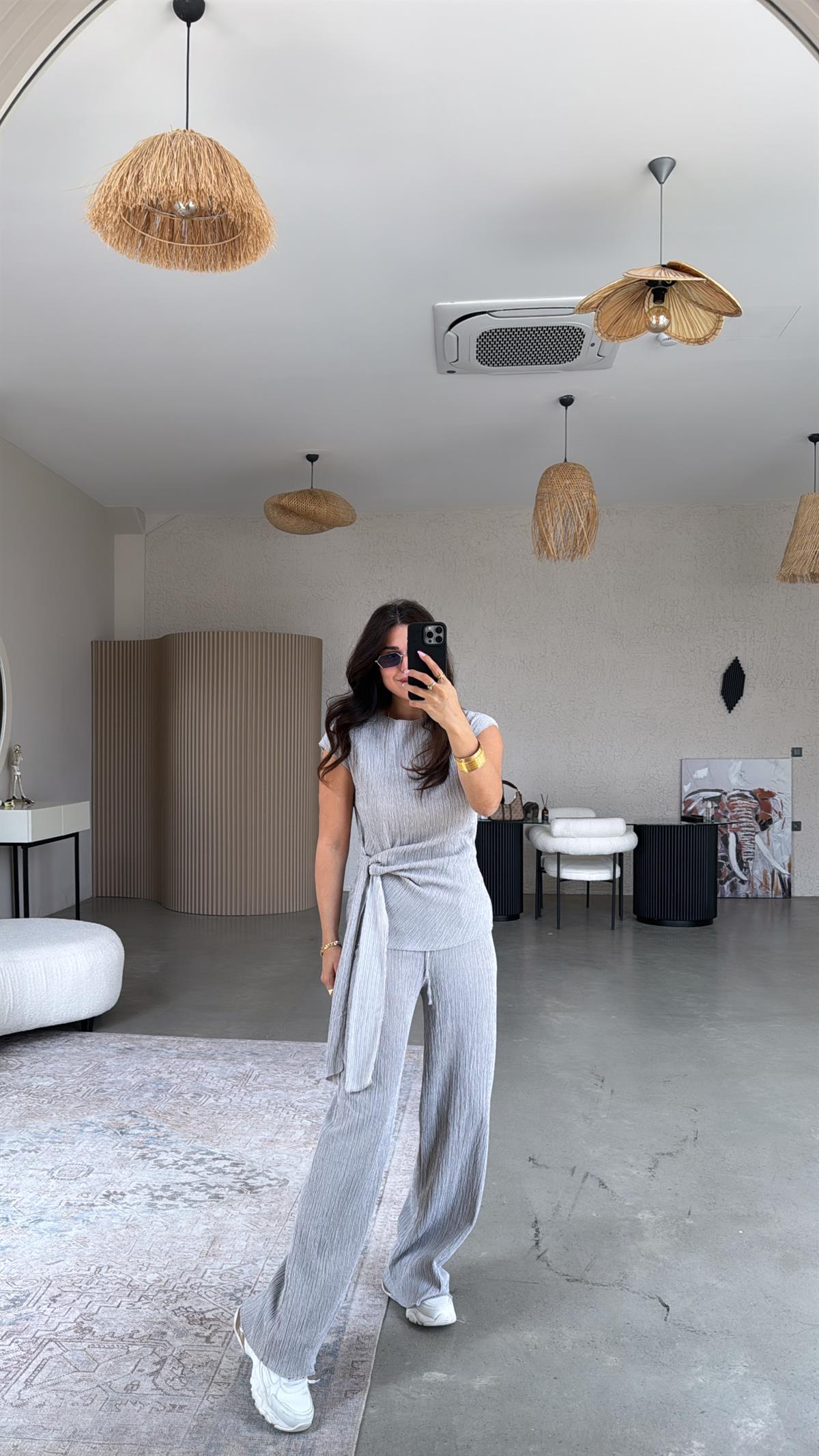 Gri Bağlamalı Bürümcük Takım 