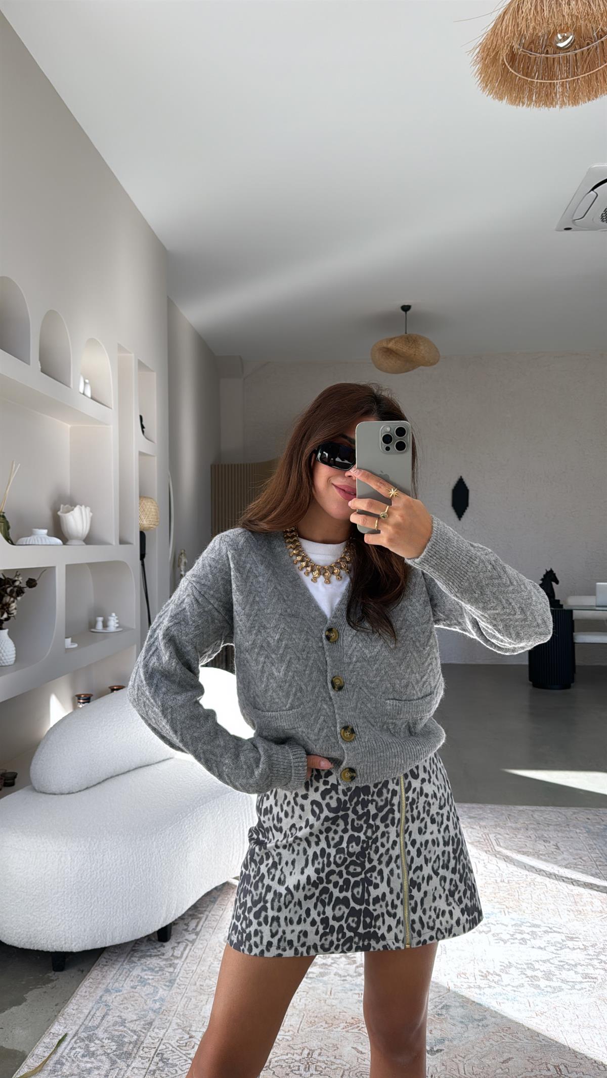 Gri Balıksırtı Desenli ZR Hırka