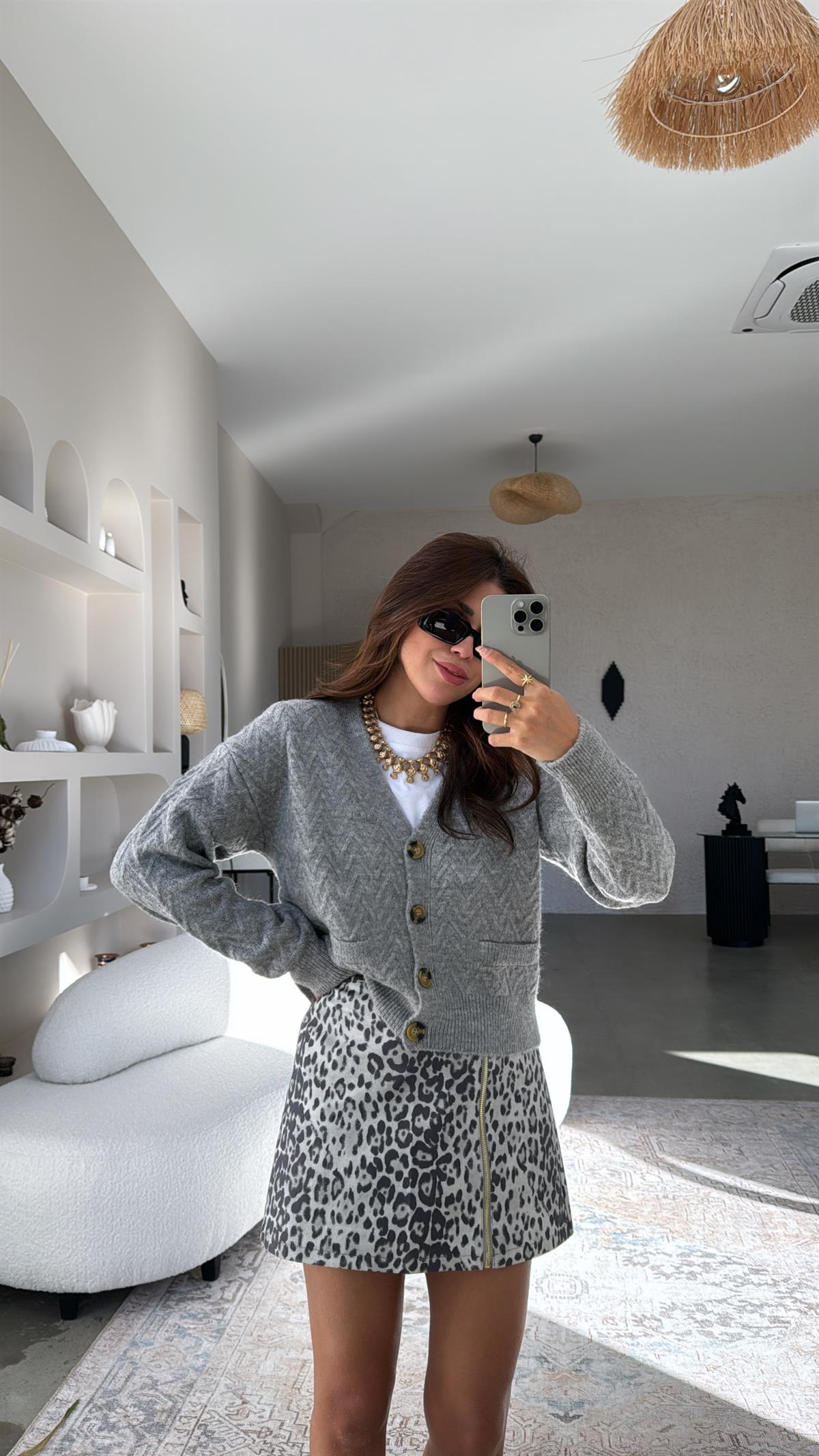 Gri Balıksırtı Desenli ZR Hırka