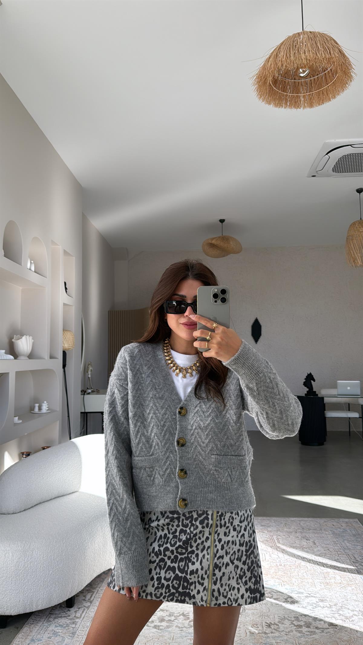 Gri Balıksırtı Desenli ZR Hırka