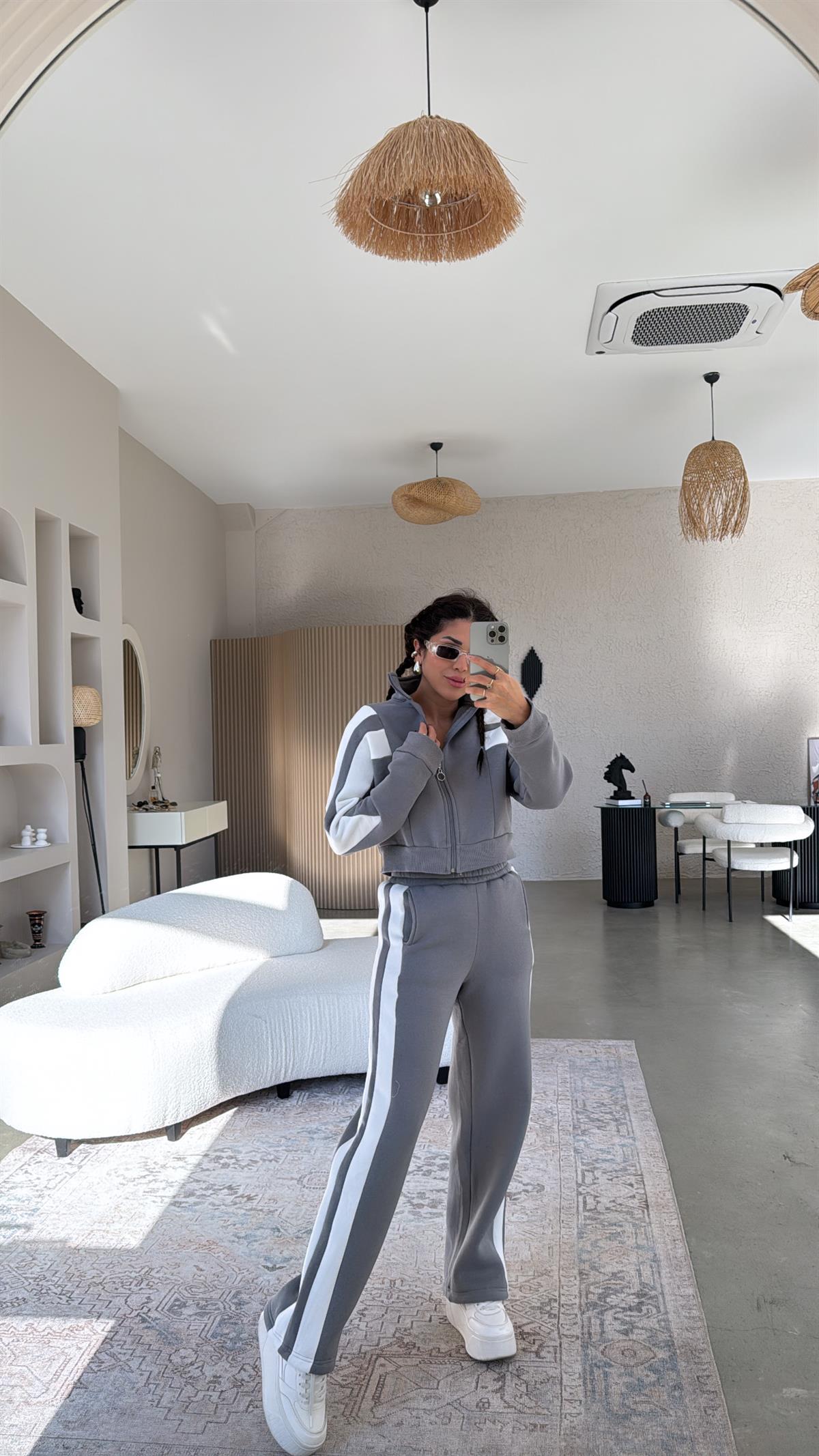 Gri Garnili Üç İplik Takım