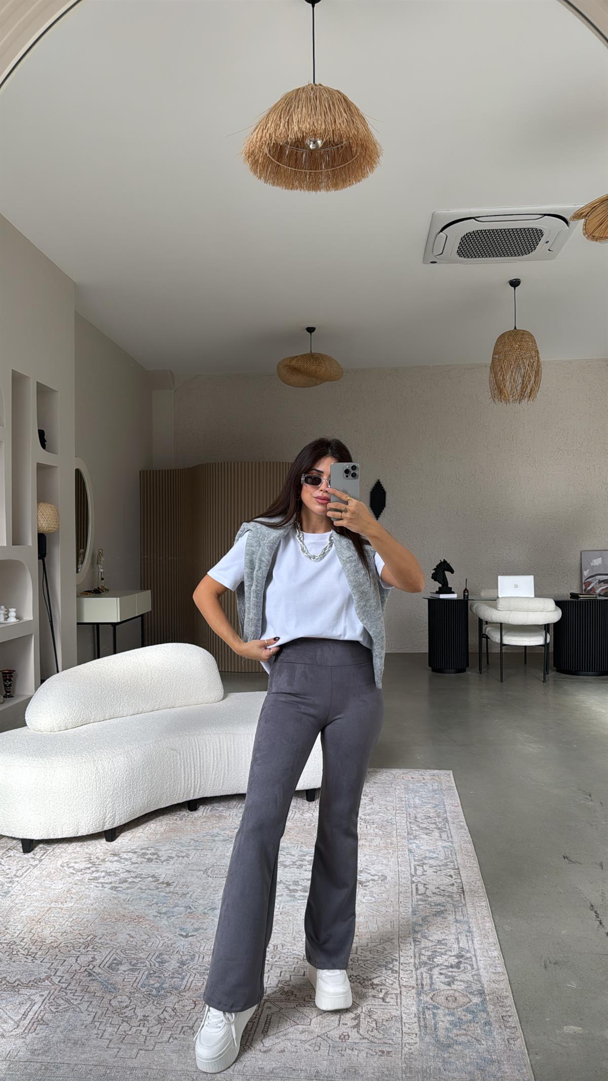 Gri İspanyol Nubuk Tayt