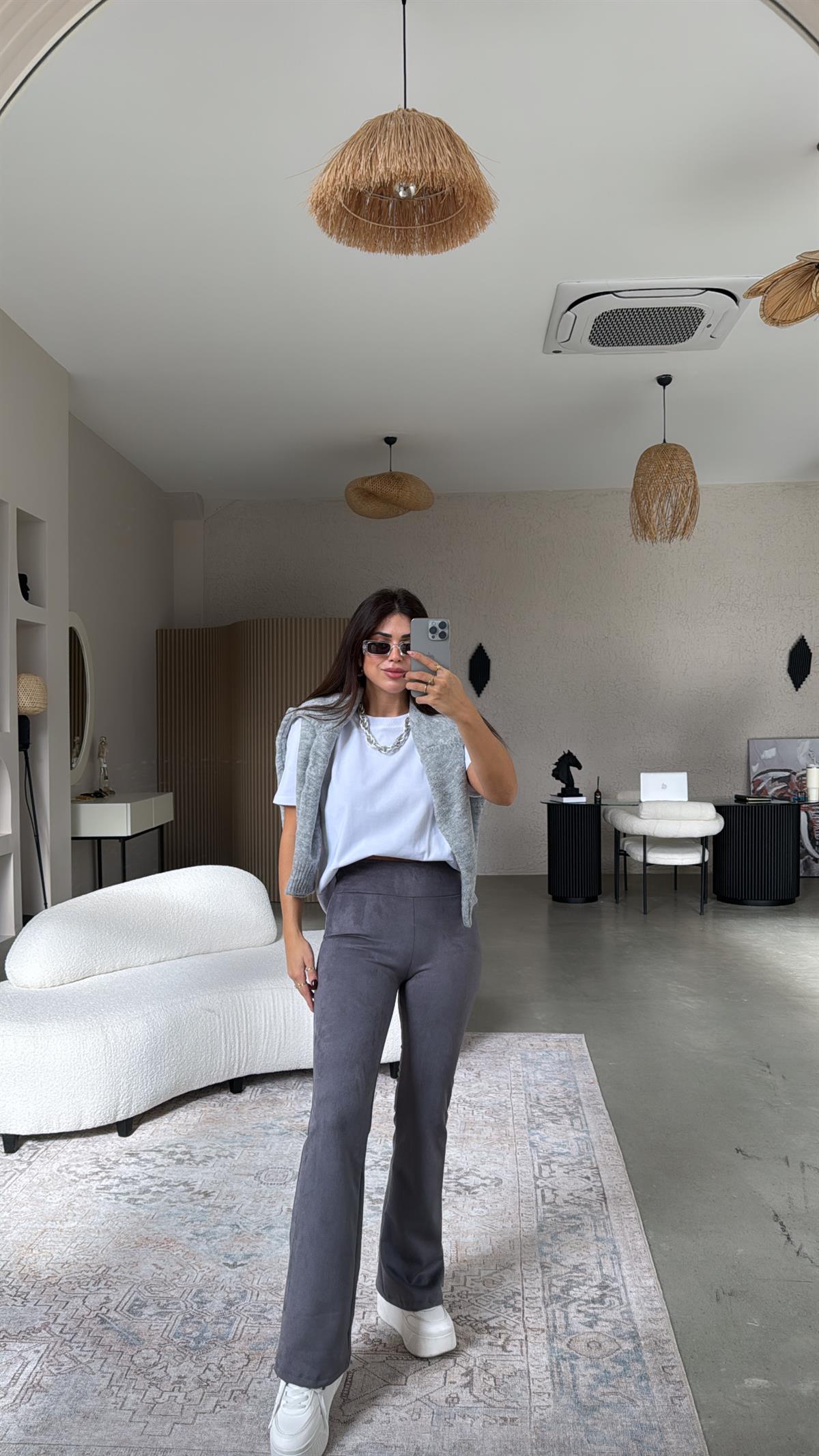 Gri İspanyol Nubuk Tayt