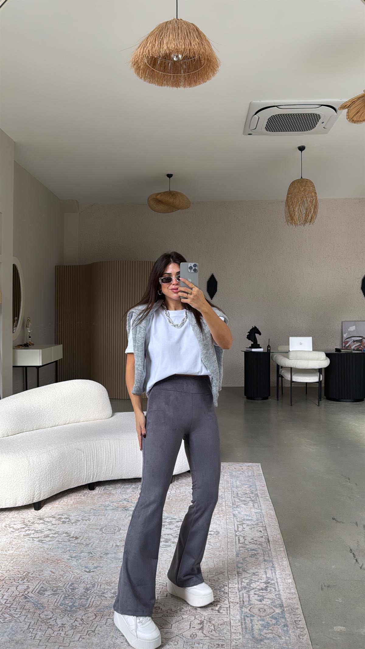 Gri İspanyol Nubuk Tayt