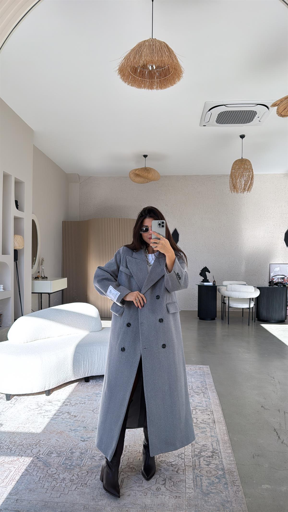 Gri Kaşe Premium Kaban