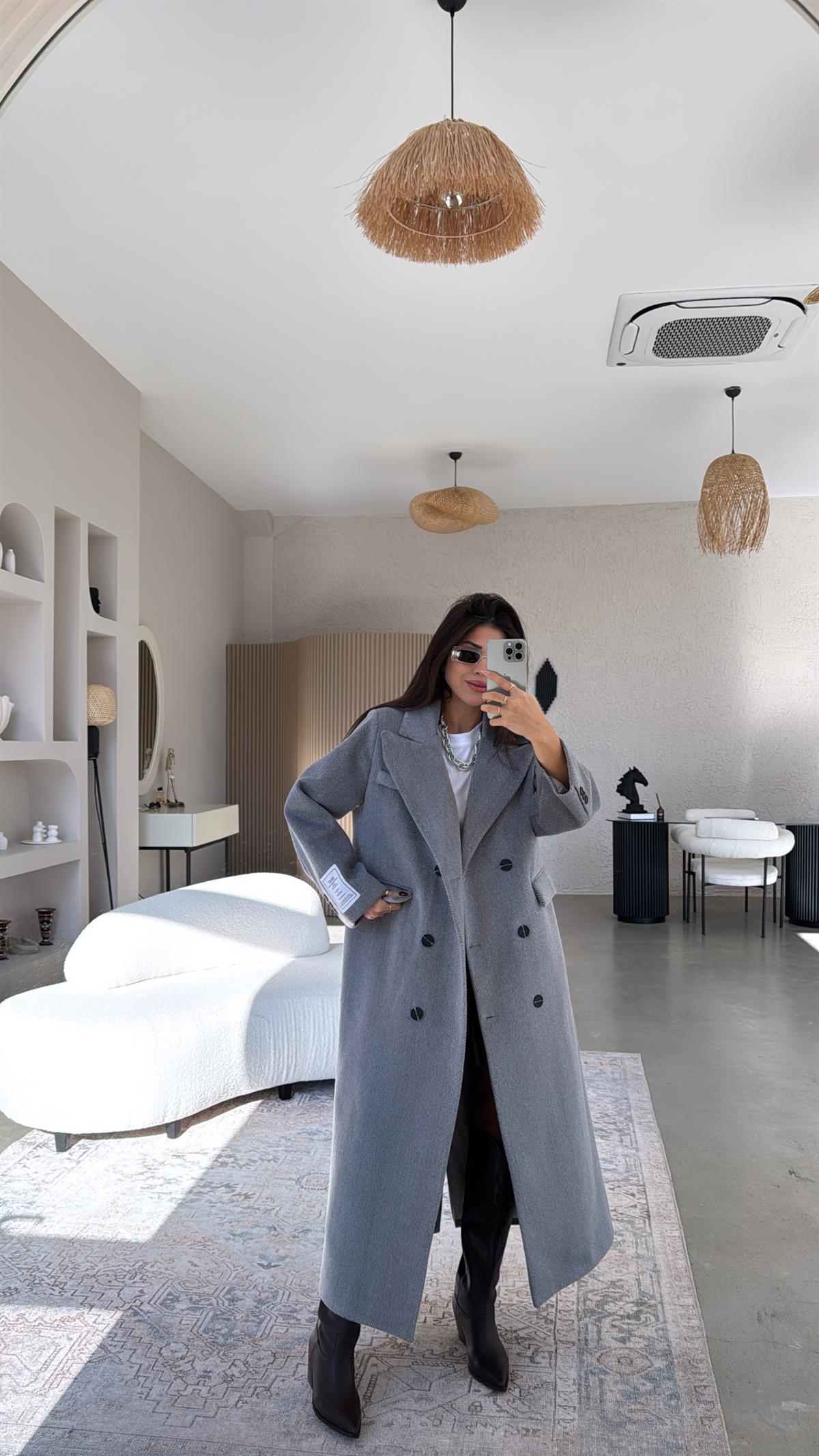 Gri Kaşe Premium Kaban