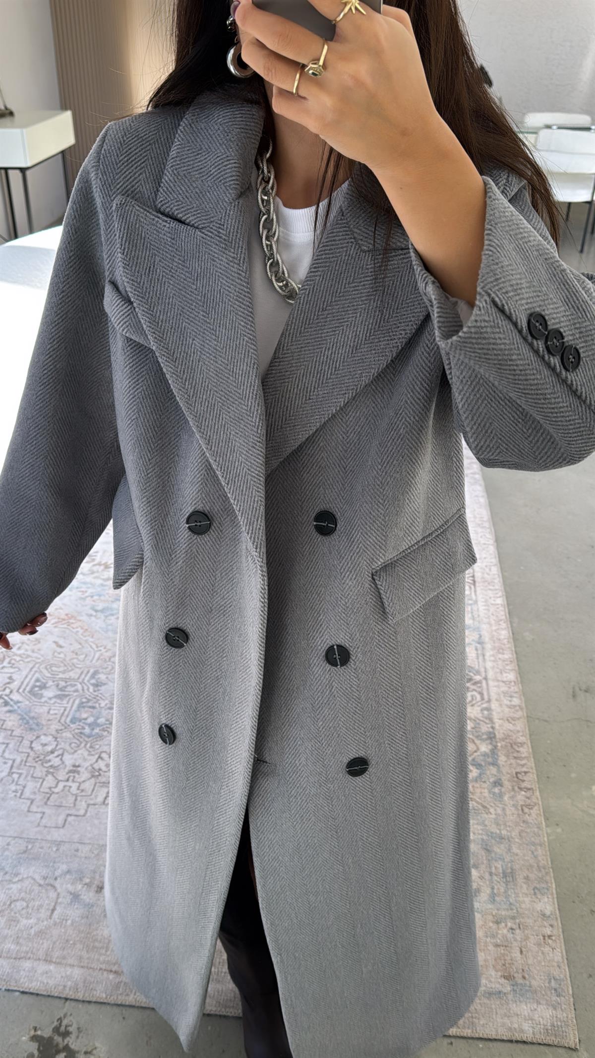 Gri Kaşe Premium Kaban