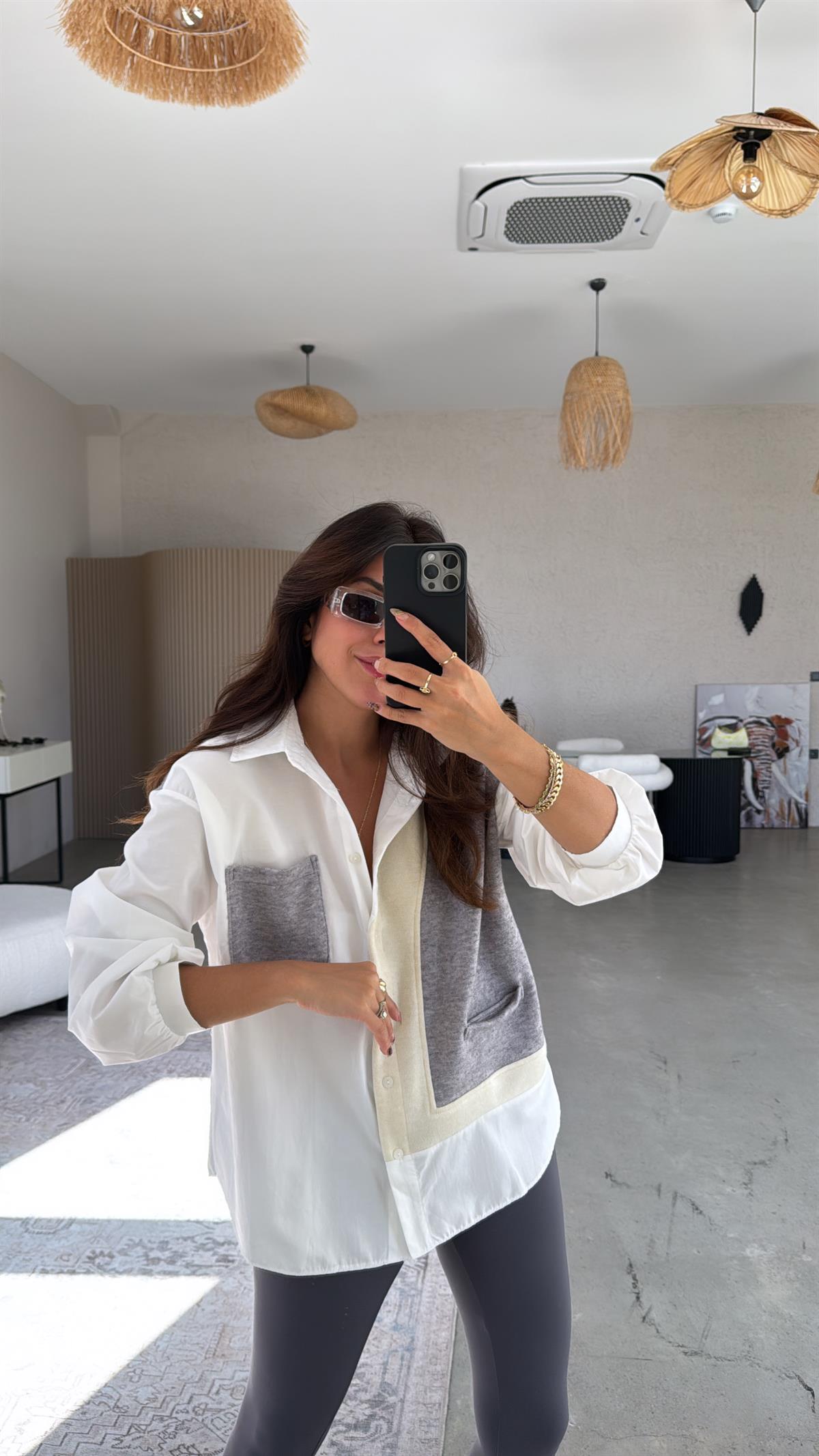 Gri Kaşmir Detaylı Poplin Gömlek