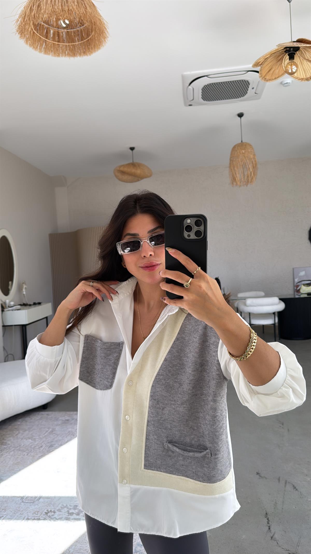 Gri Kaşmir Detaylı Poplin Gömlek