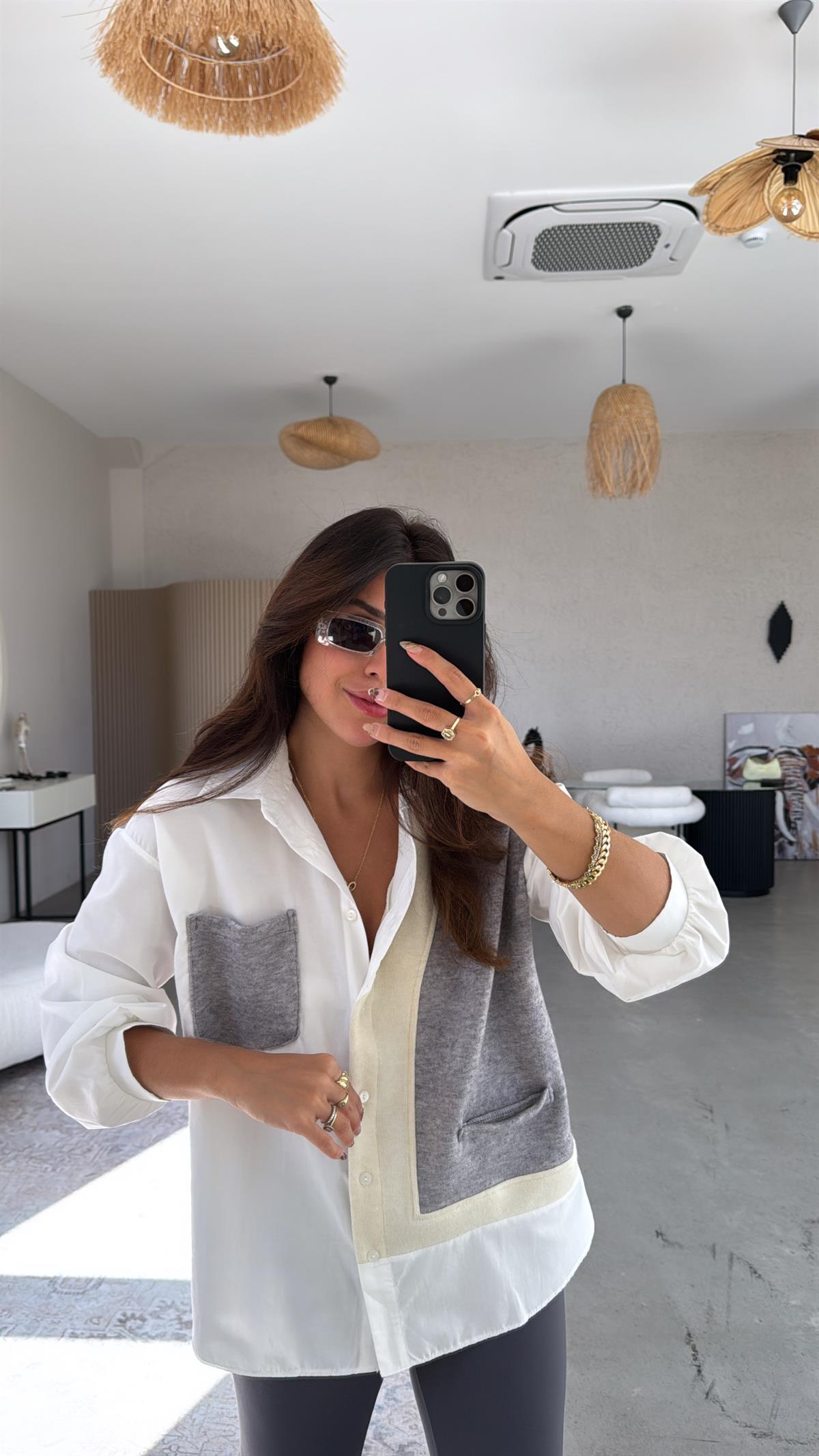 Gri Kaşmir Detaylı Poplin Gömlek