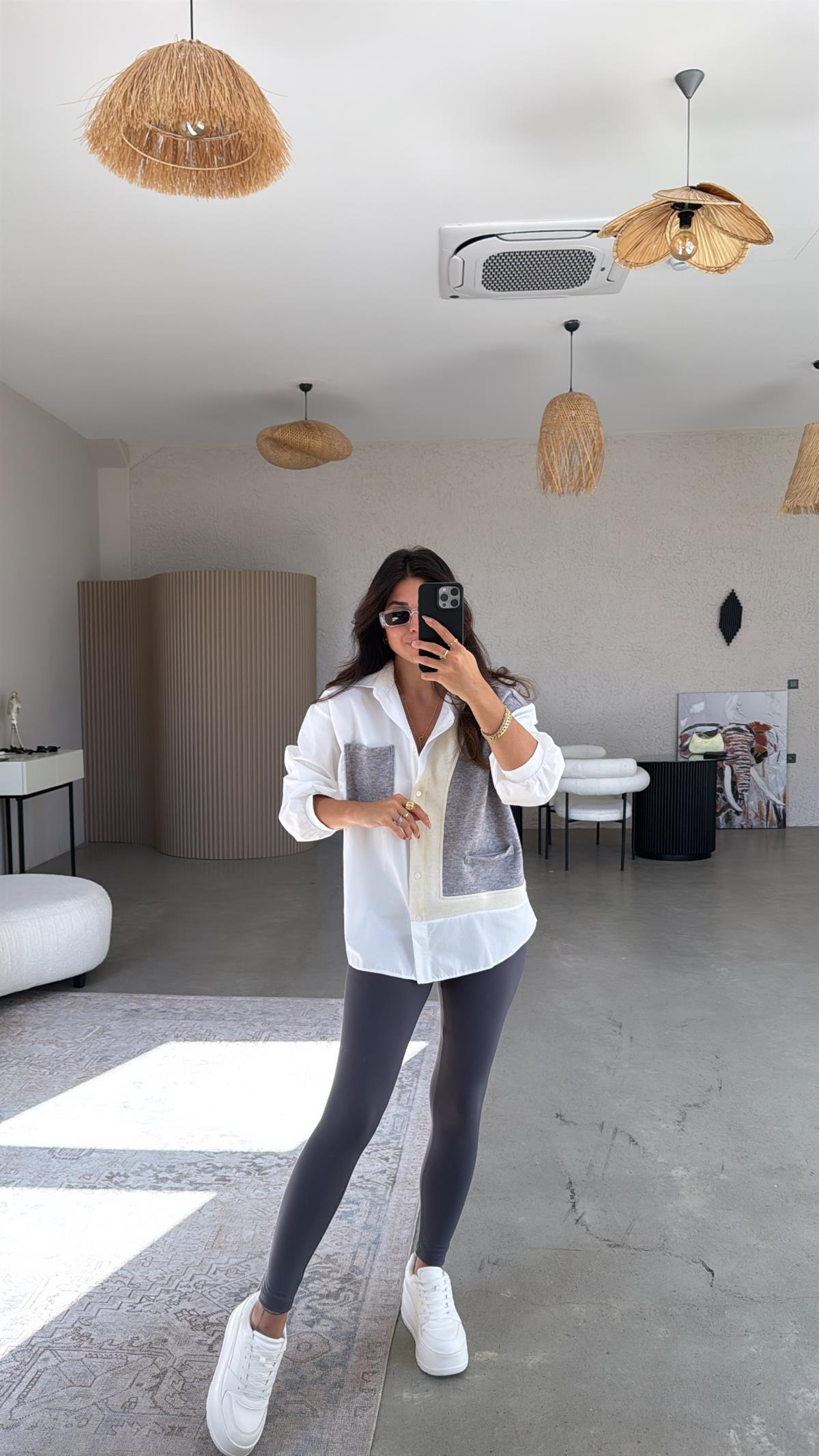 Gri Kaşmir Detaylı Poplin Gömlek