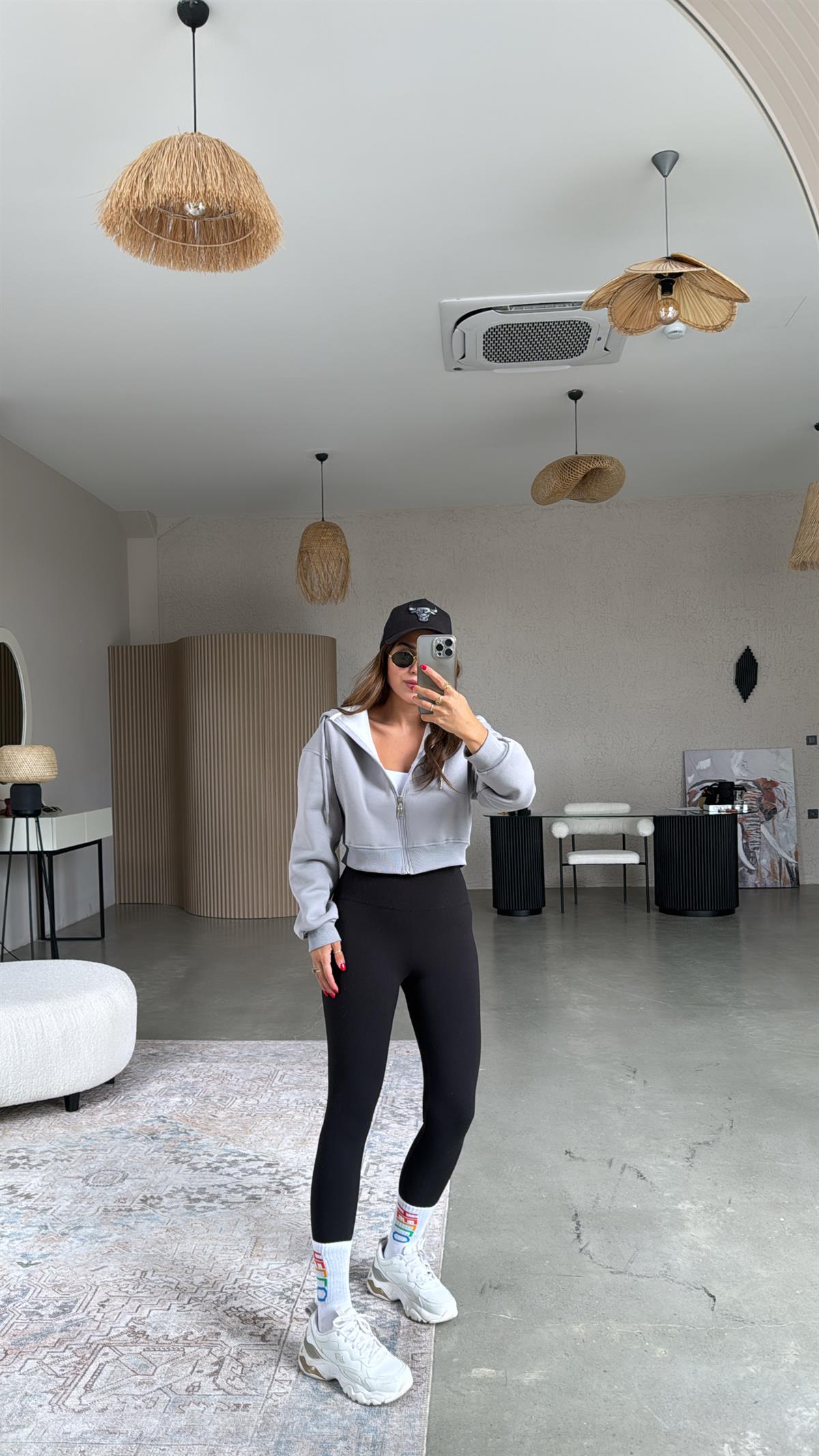 Gri Kısa Fermuarlı Şardonlu Ceket