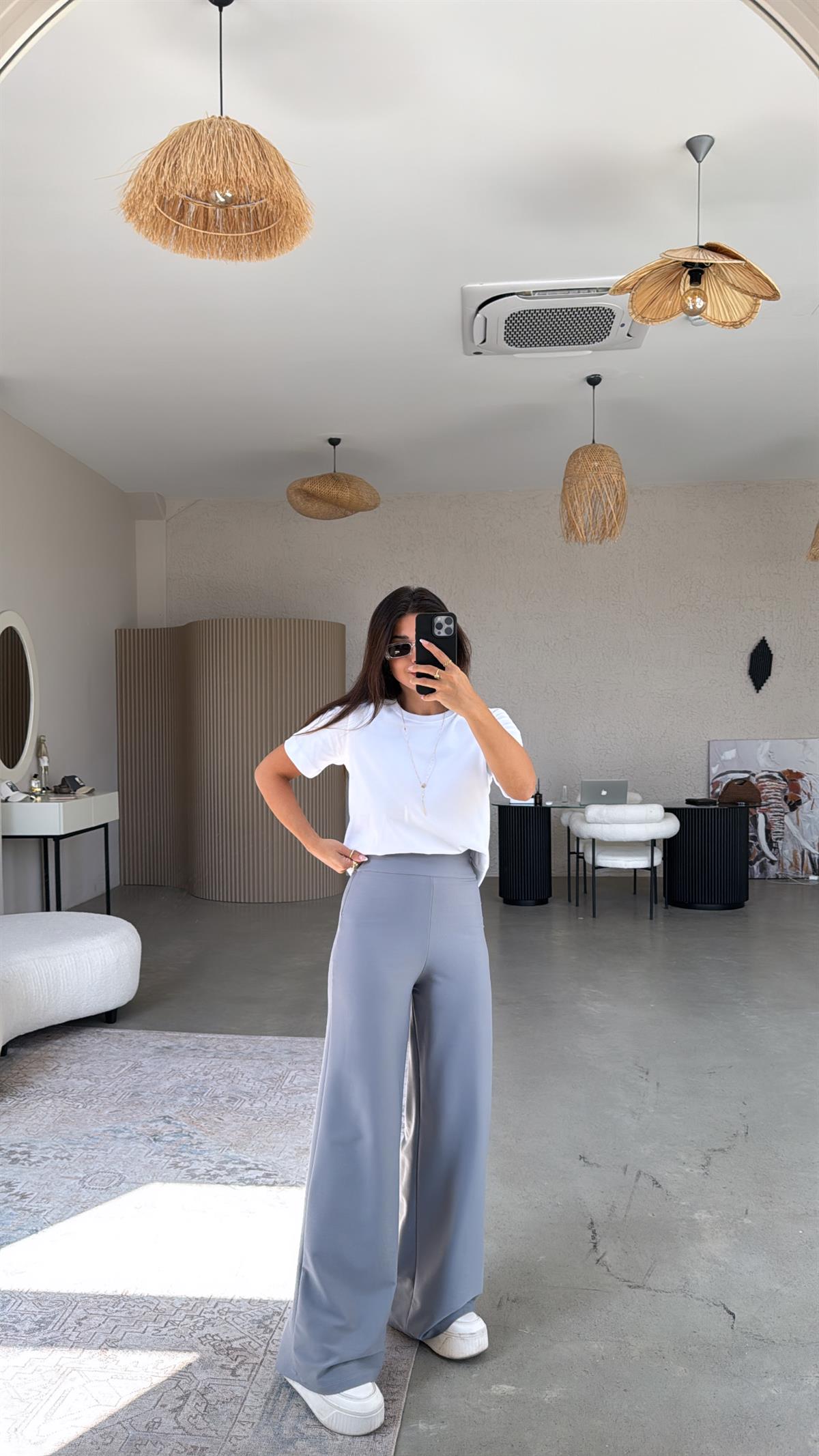 Gri Korsajlı Kumaş Pantolon