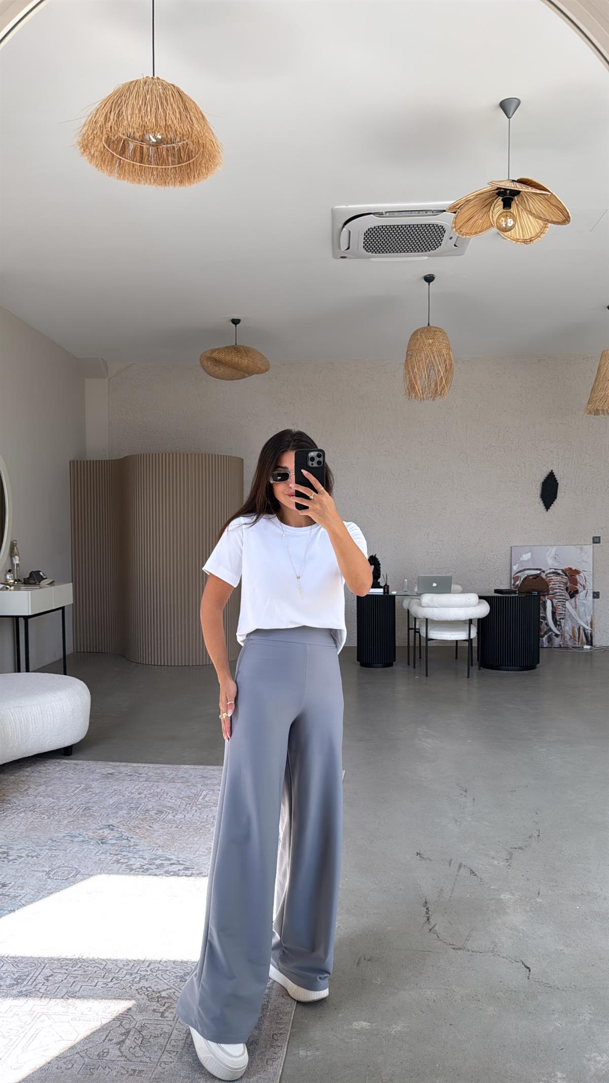 Gri Korsajlı Kumaş Pantolon