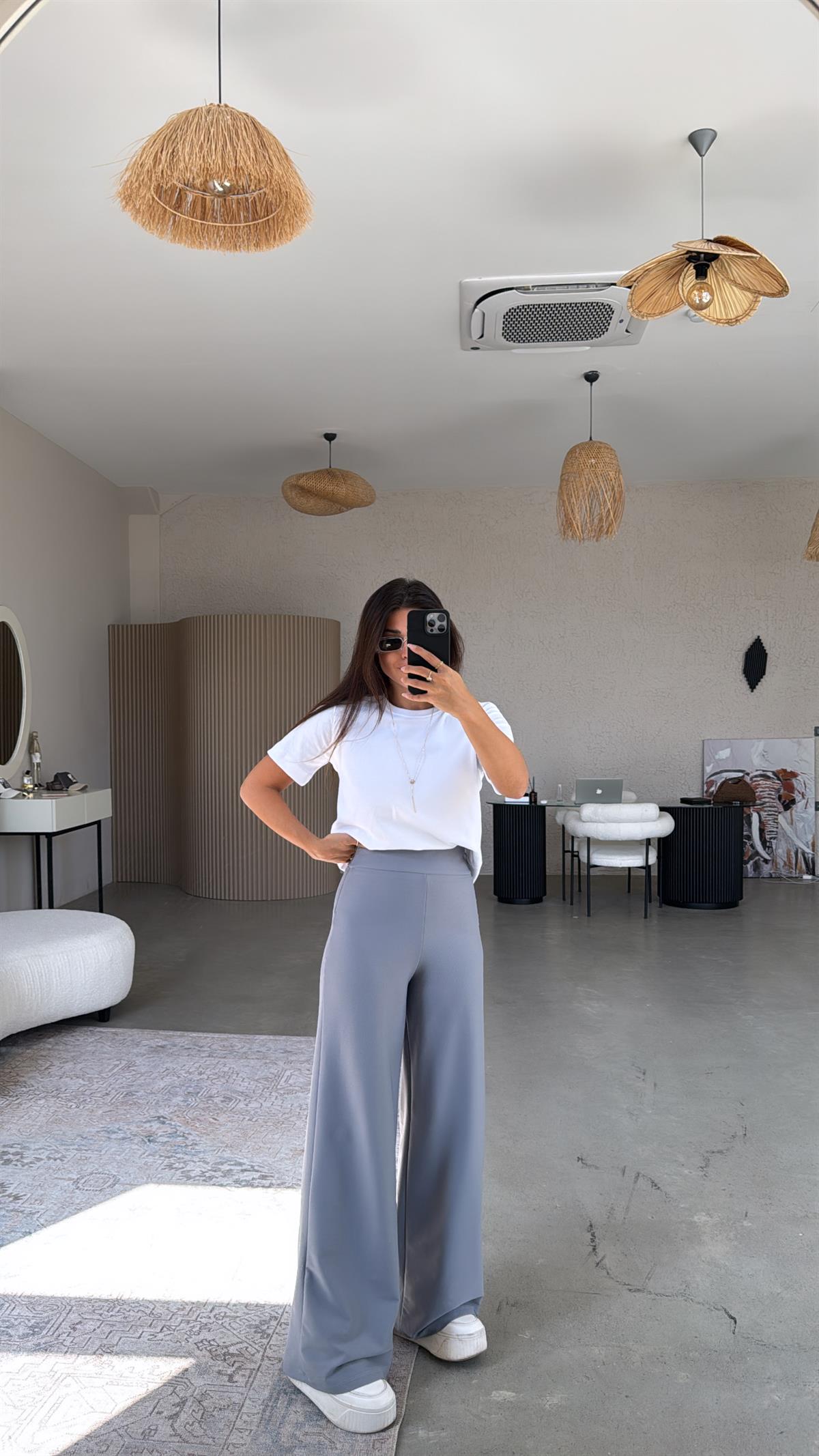 Gri Korsajlı Kumaş Pantolon