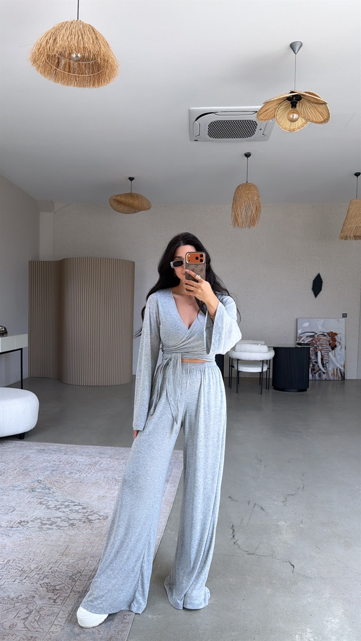 Gri Kruvaze İnce Bolero Pantolon Takım